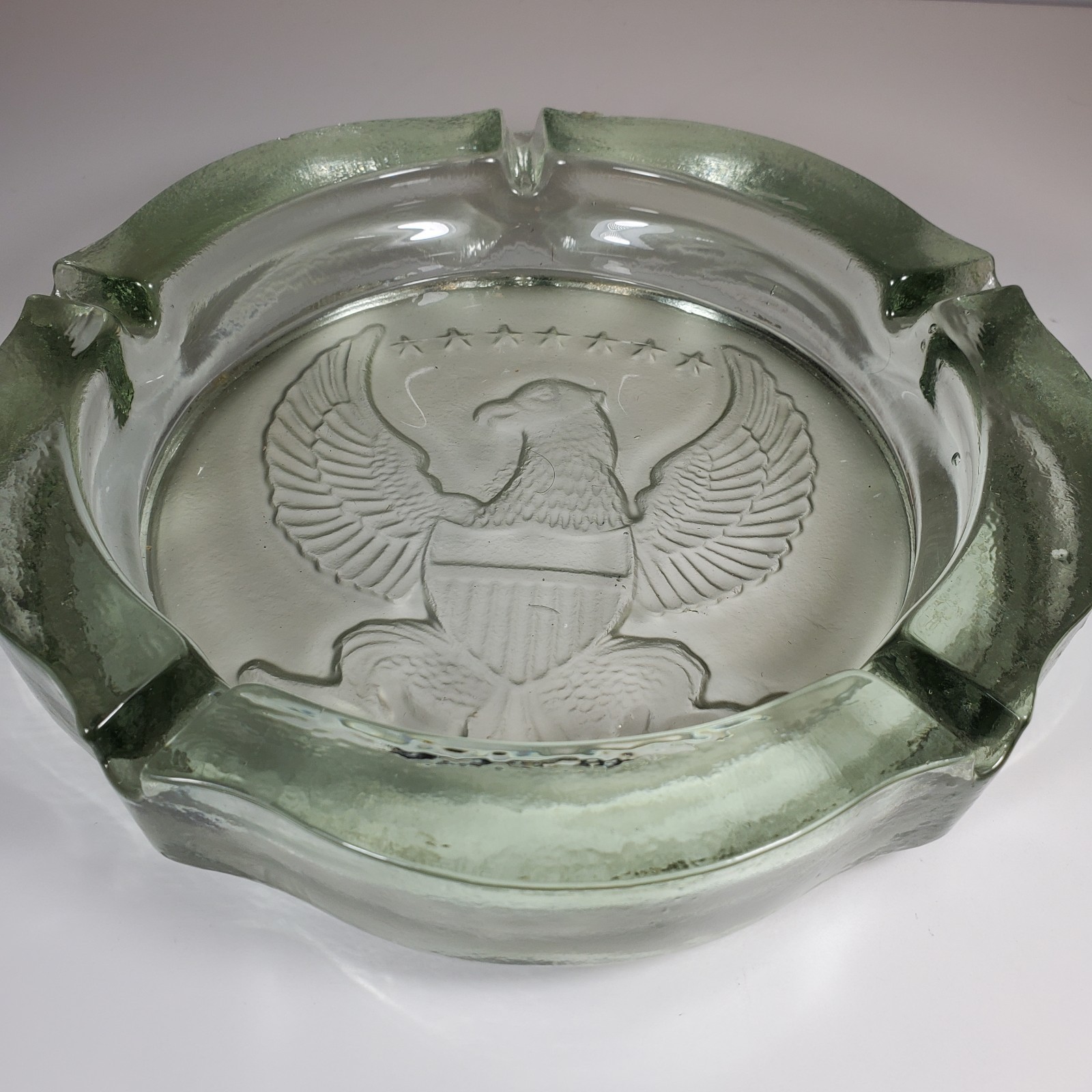 Vintage Indiana Frosted Glass 10″ Ashtray 7 Stars American Eagle Large Heavy