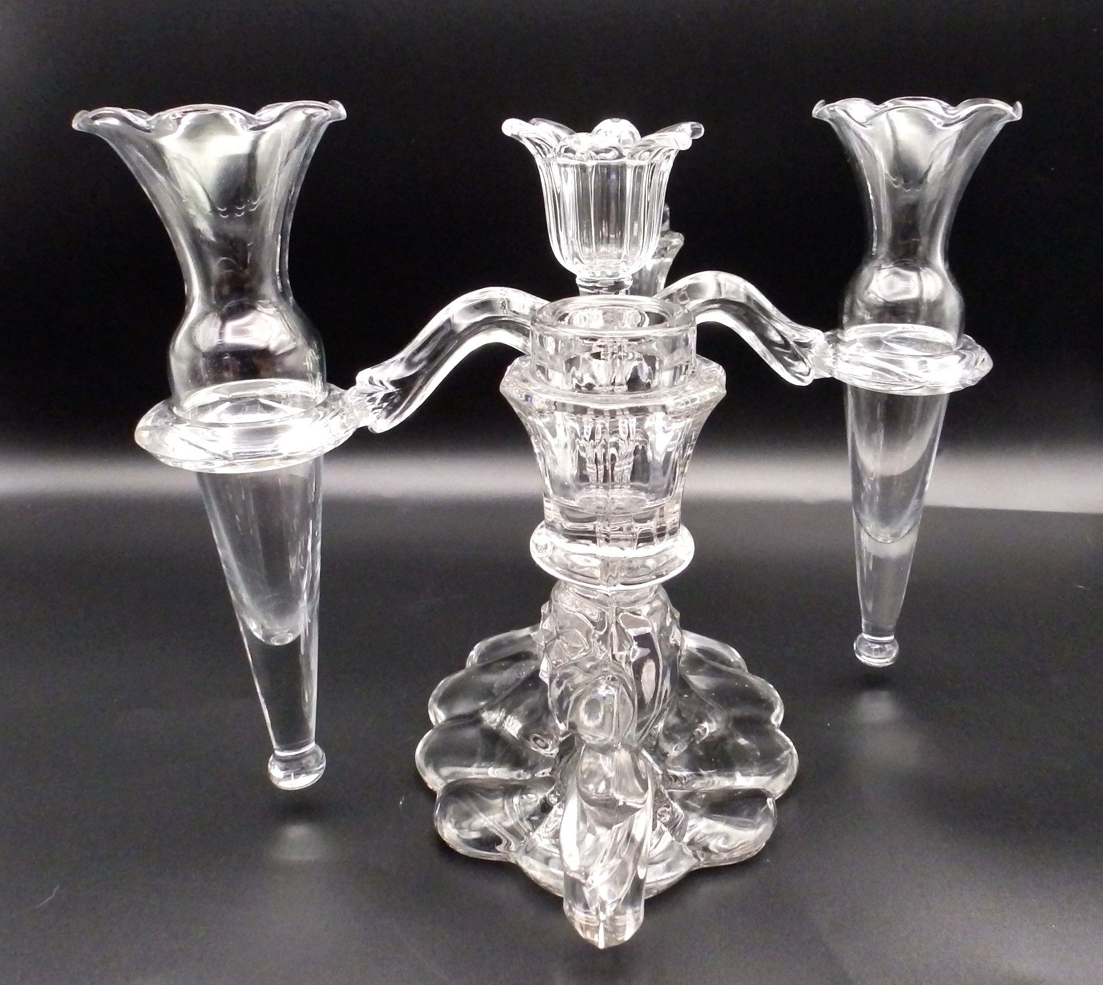 Vintage Cambridge Caprice Candelabra Epergne 3 Light 4 Arm Crystal Glass Clear