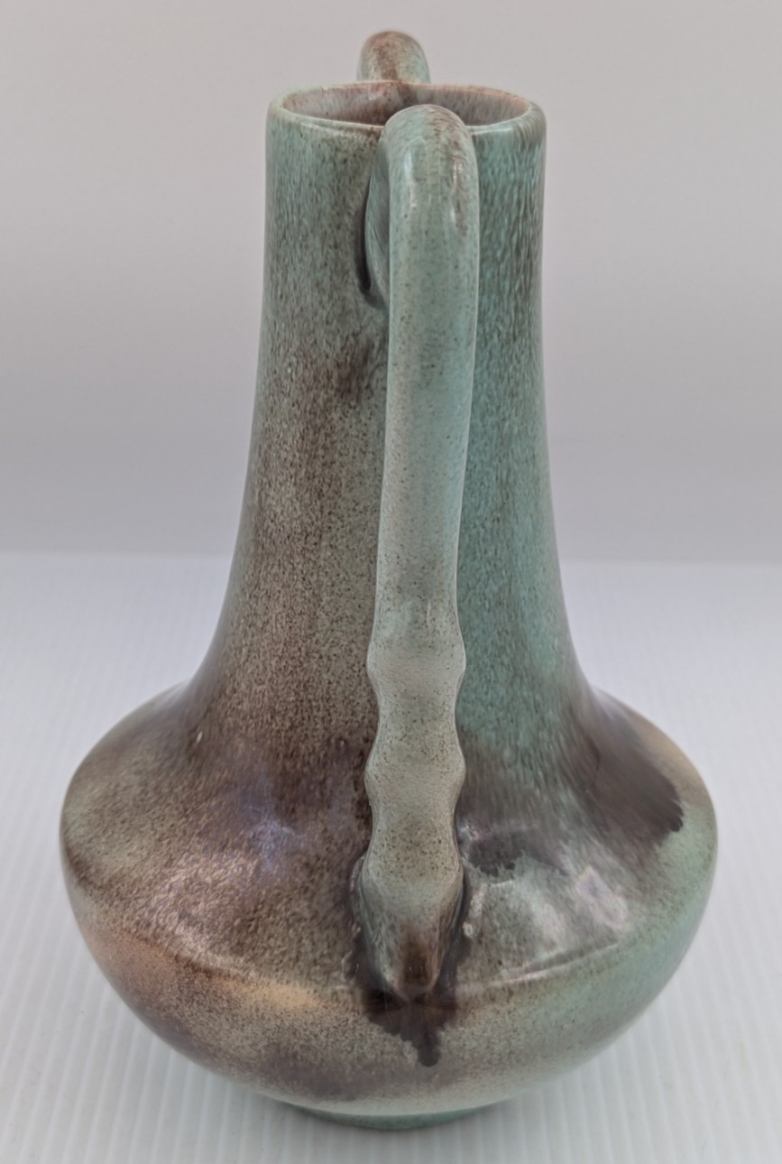 Gonder Twist Handled Vase H-5 Turquoise Green Brown Drip -Ebony Green Glaze USA