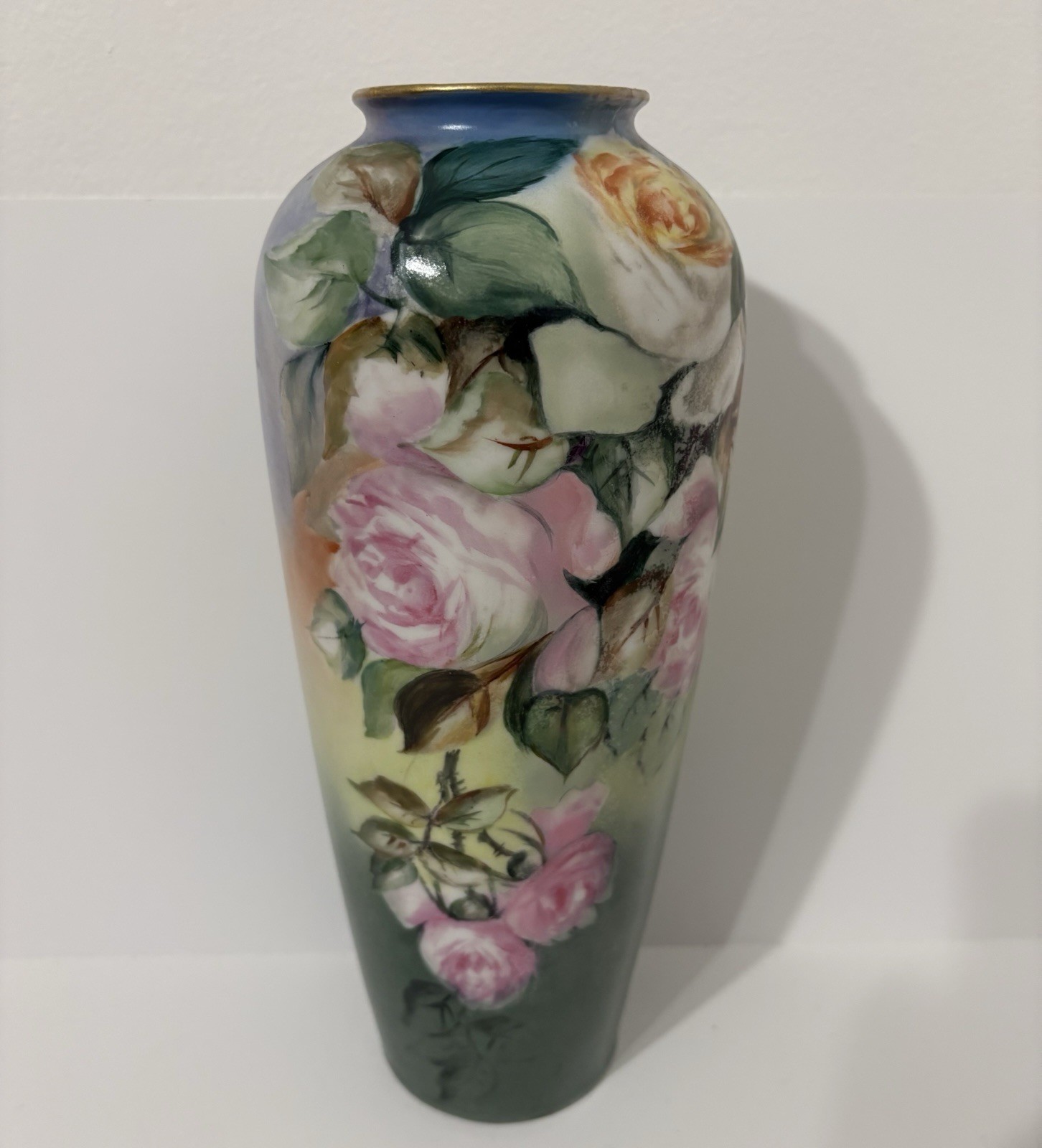 Antique French or German Hand Painted Floral Bouquet Rose Flowers Porcelain Vase