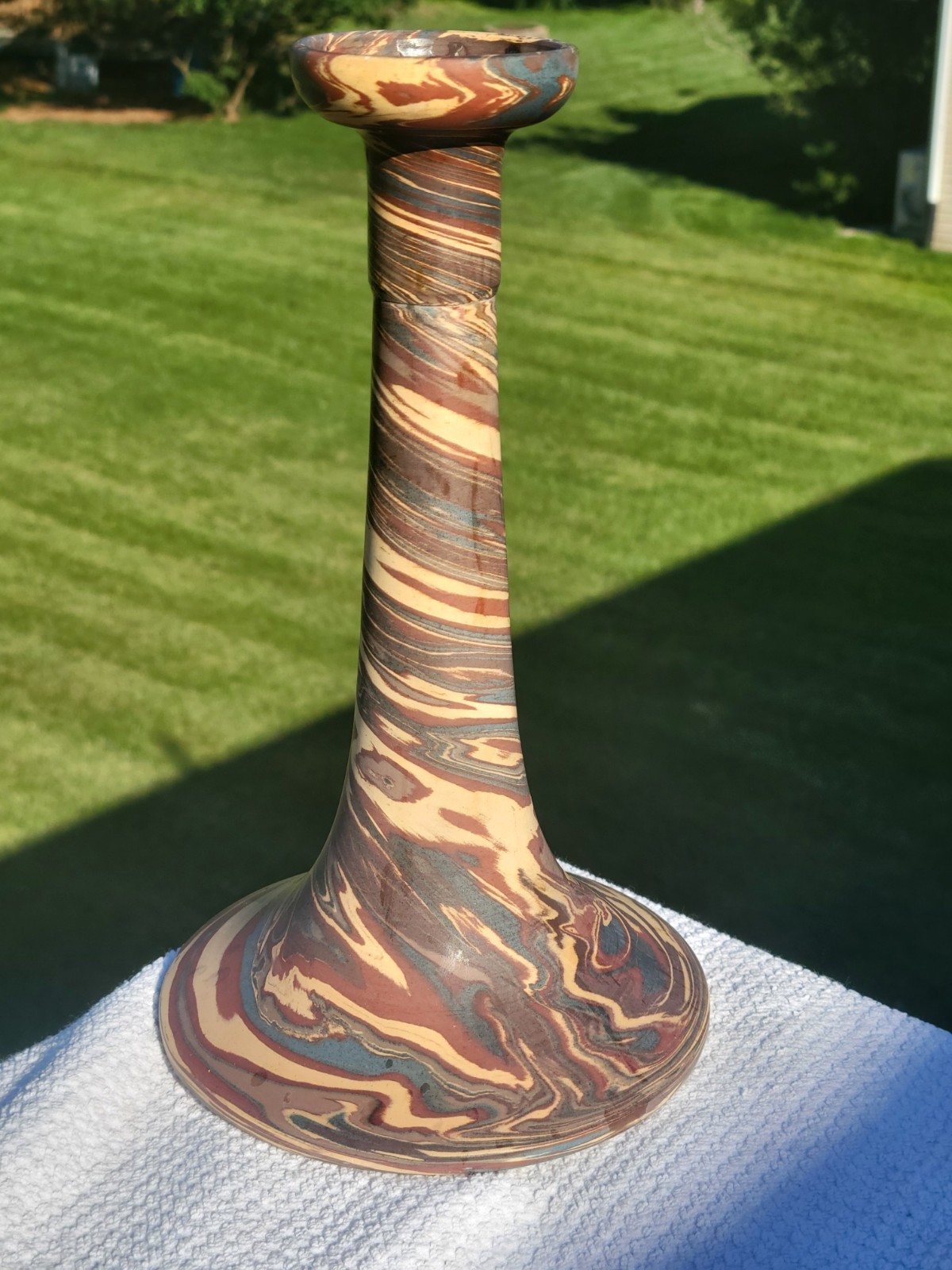 Niloak Arts & Crafts Mission Swirl Art Pottery 10 1/4″ Chamber Candle Stick Nice