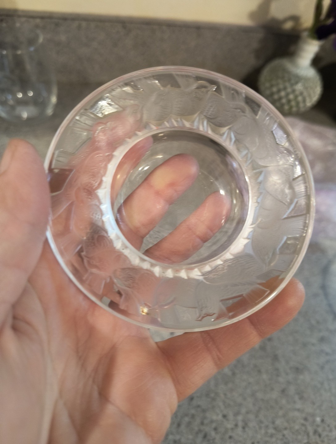 LALIQUE Irene Circle of Birds Clear & Satin Crystal Pin Dish 1″H x 3 1/2″ Signed