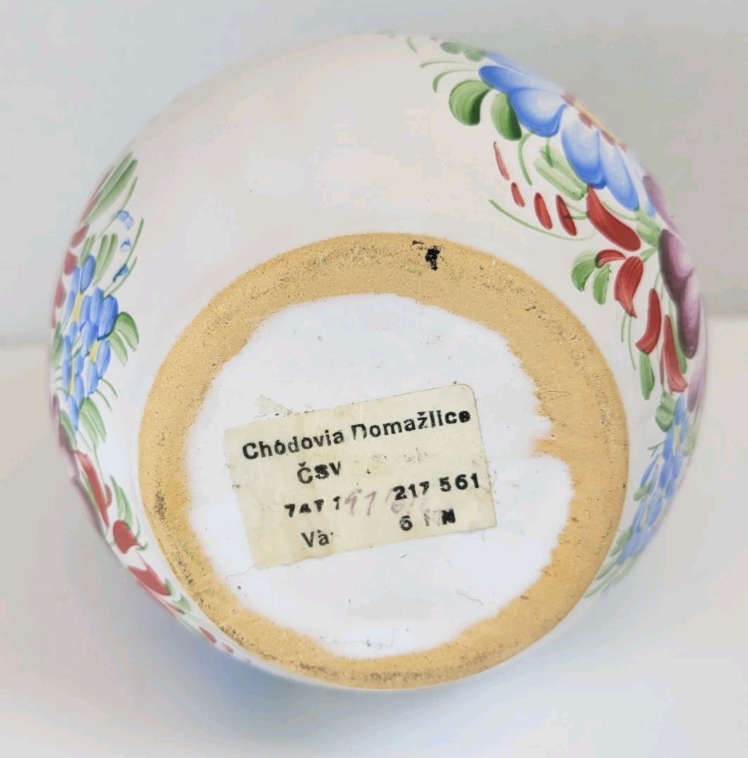 Chodovia Domažlice Hand-Painted Floral Vase 5″ Czech Folk Art Boho Cottagecore