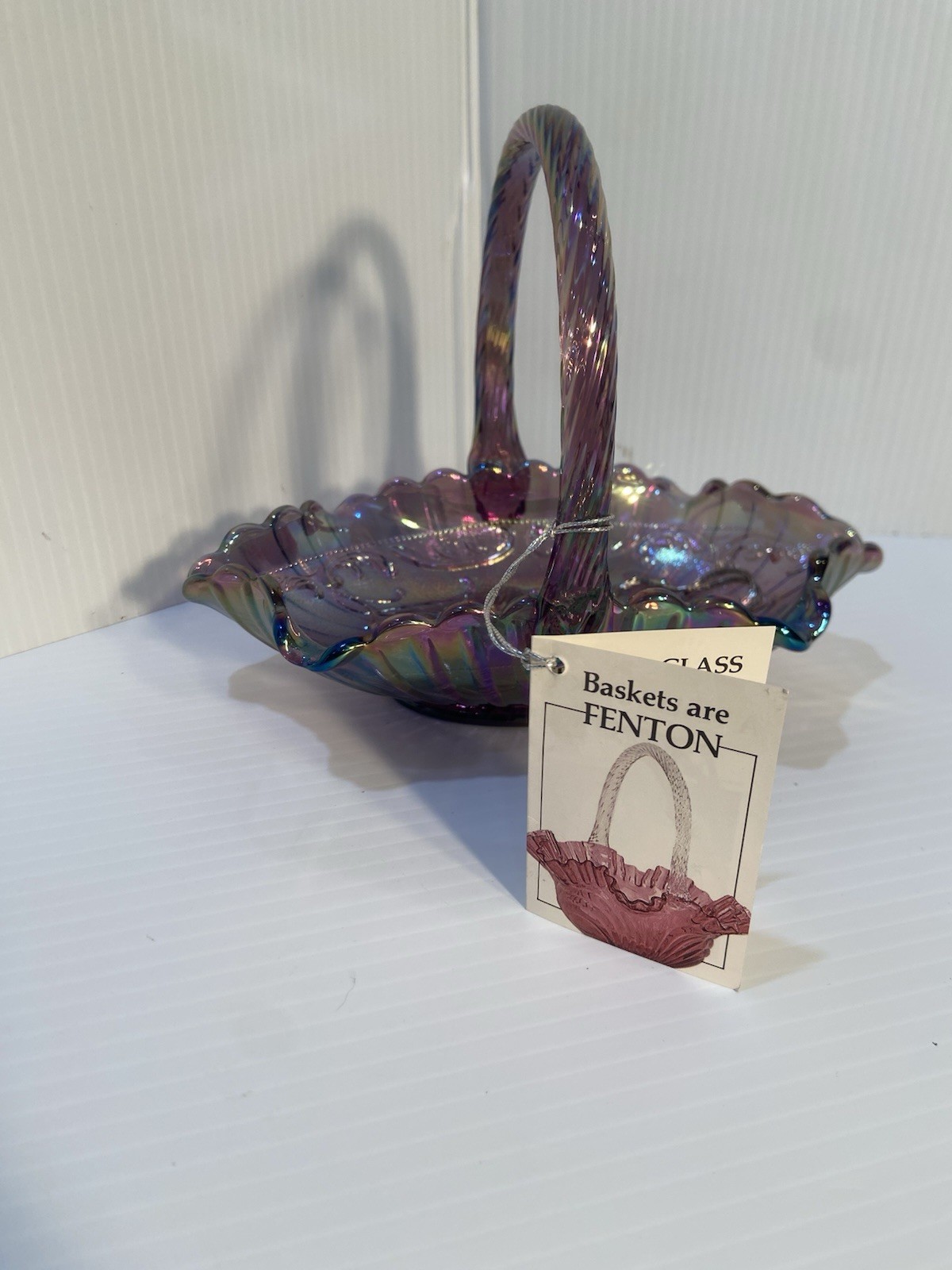 FENTON ART GLASS BASKET CARNIVAL GLASS PURPLE SWEET CANDY DISH
