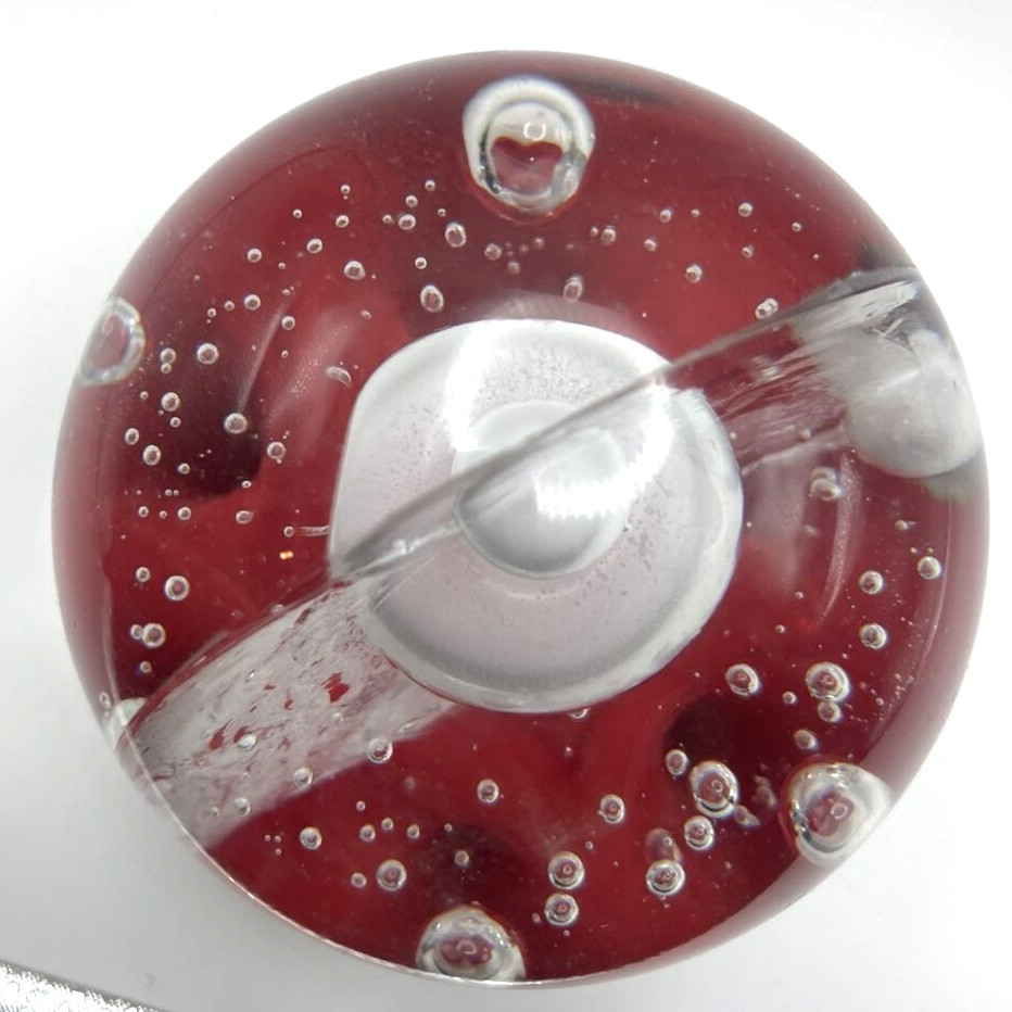 Art Glass Sea Red Bubbles Abstract Paperweight Round Orb Sphere