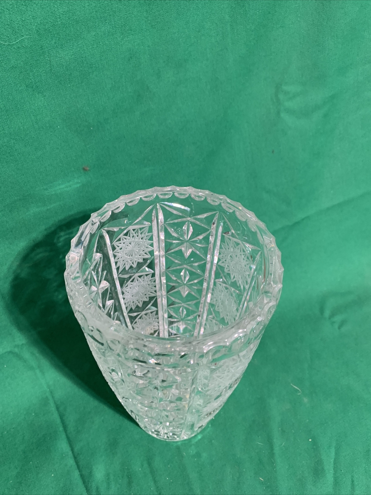 Large Pretty Thick Heavy 5 lb Bohemia Czech Vtg Crystal Tall Vase Hand Cut 4J