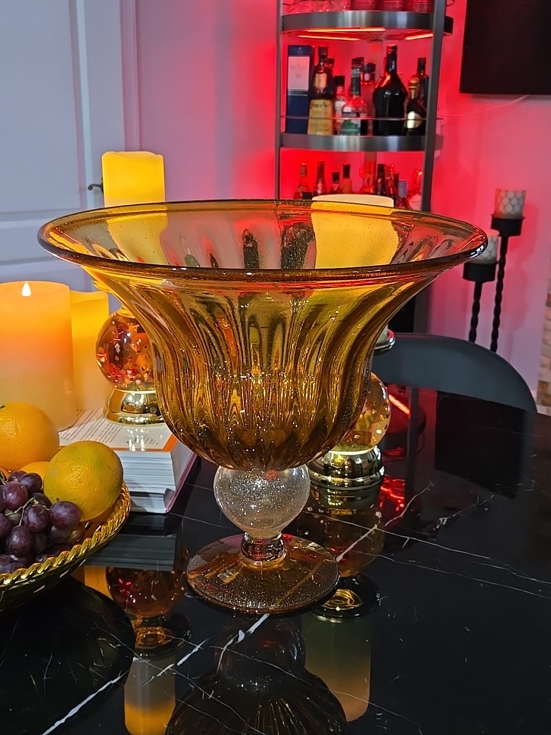 Murano Art Glass Amber and Clear Infused Gold Dust and Gold Flakes…
