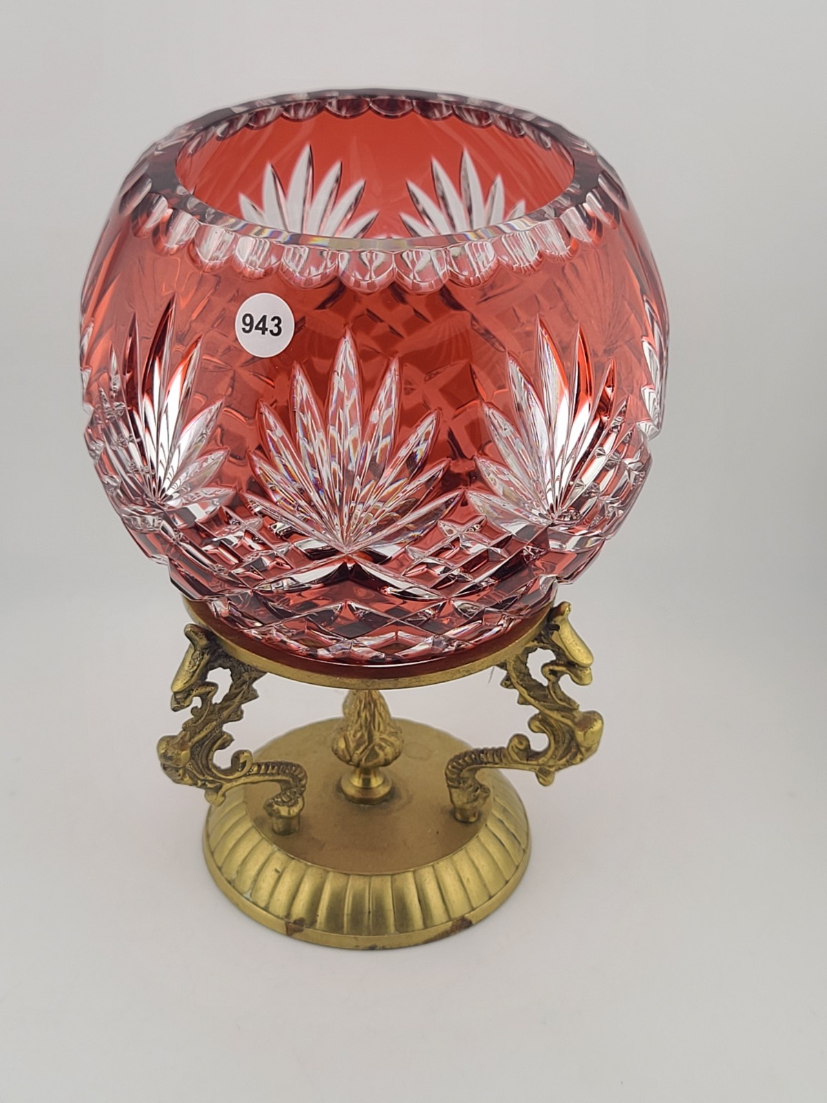 Rare AJKA ODESSA CAROLINE Red cased cut to clear Hungarian crystal rose bowl