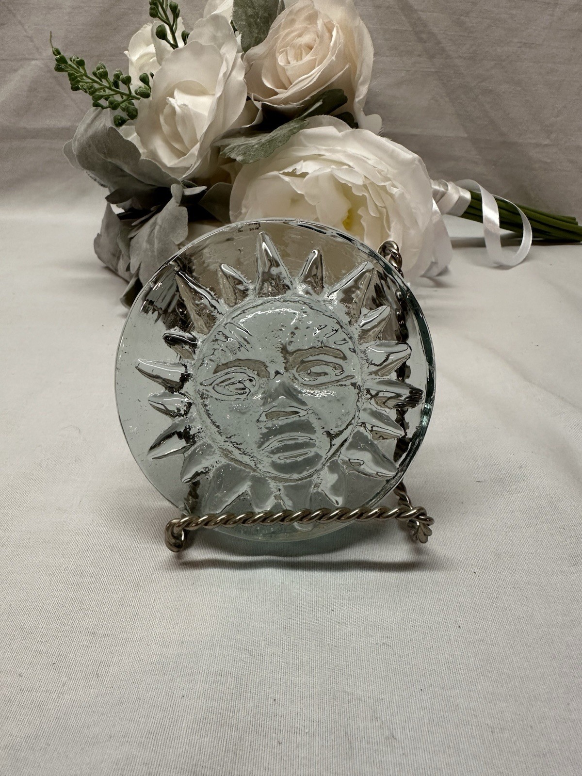Blue Sunburst Flat Paperweight 3.25 Inches