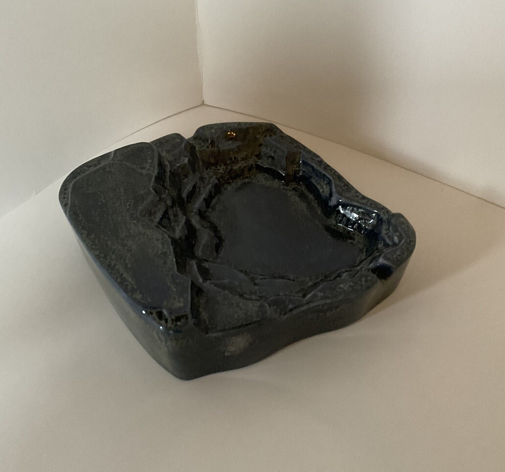 Glazed Blue Pottery Trinket Tray Ashtray Rock Formation Ceramic Cigarette Cigar
