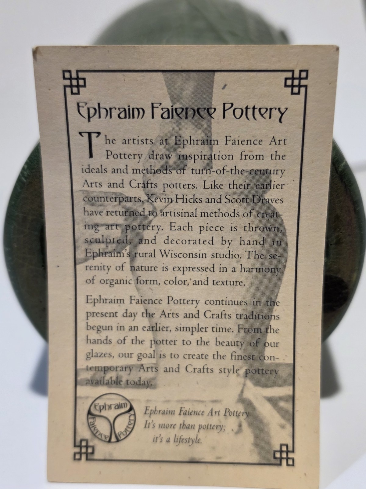 Ephraim Faience Raised Iris Vase Signed By Kevin Hicks 11.5″ Green Glossy Finish