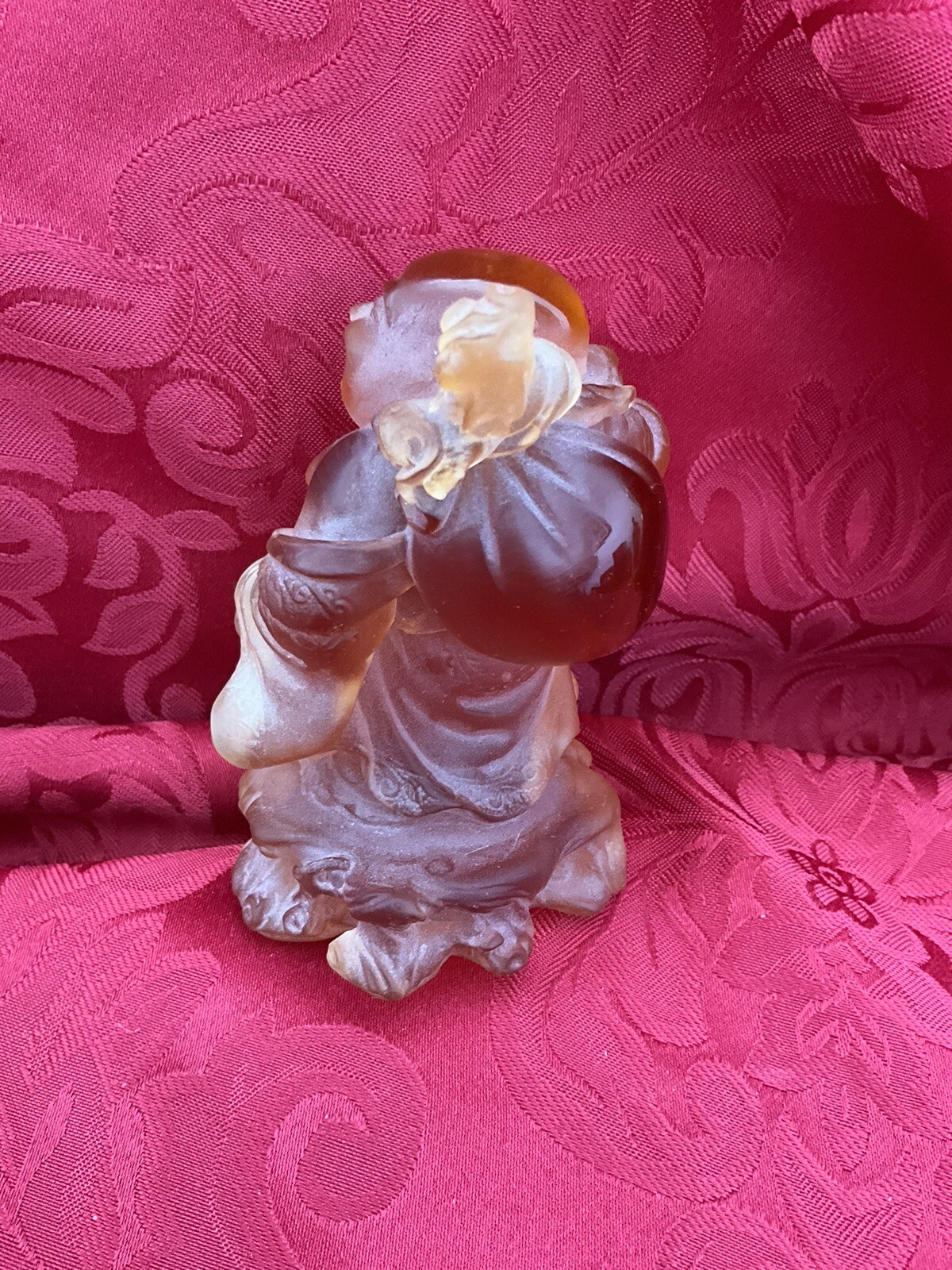 FLAWLESS DAUM Glass Pate De Verre Crystal STANDING GOLDEN HAPPY BUDDHA Figure