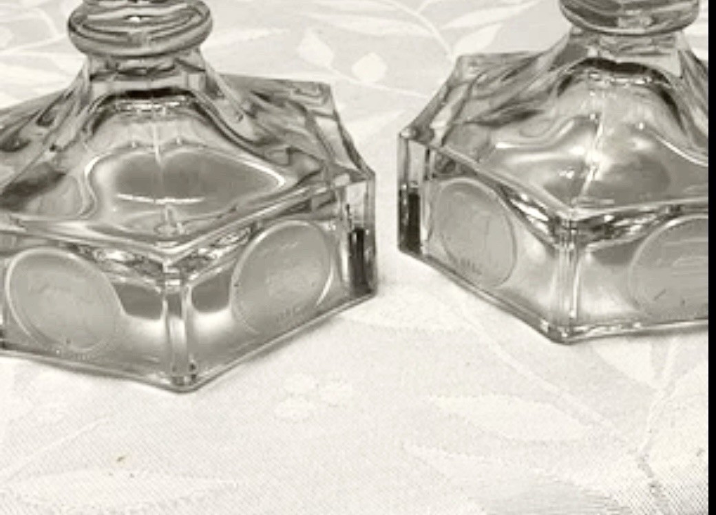 Fostoria Coin Glass – LIBERTY CANDLESTICKS Holders (2) – Clear