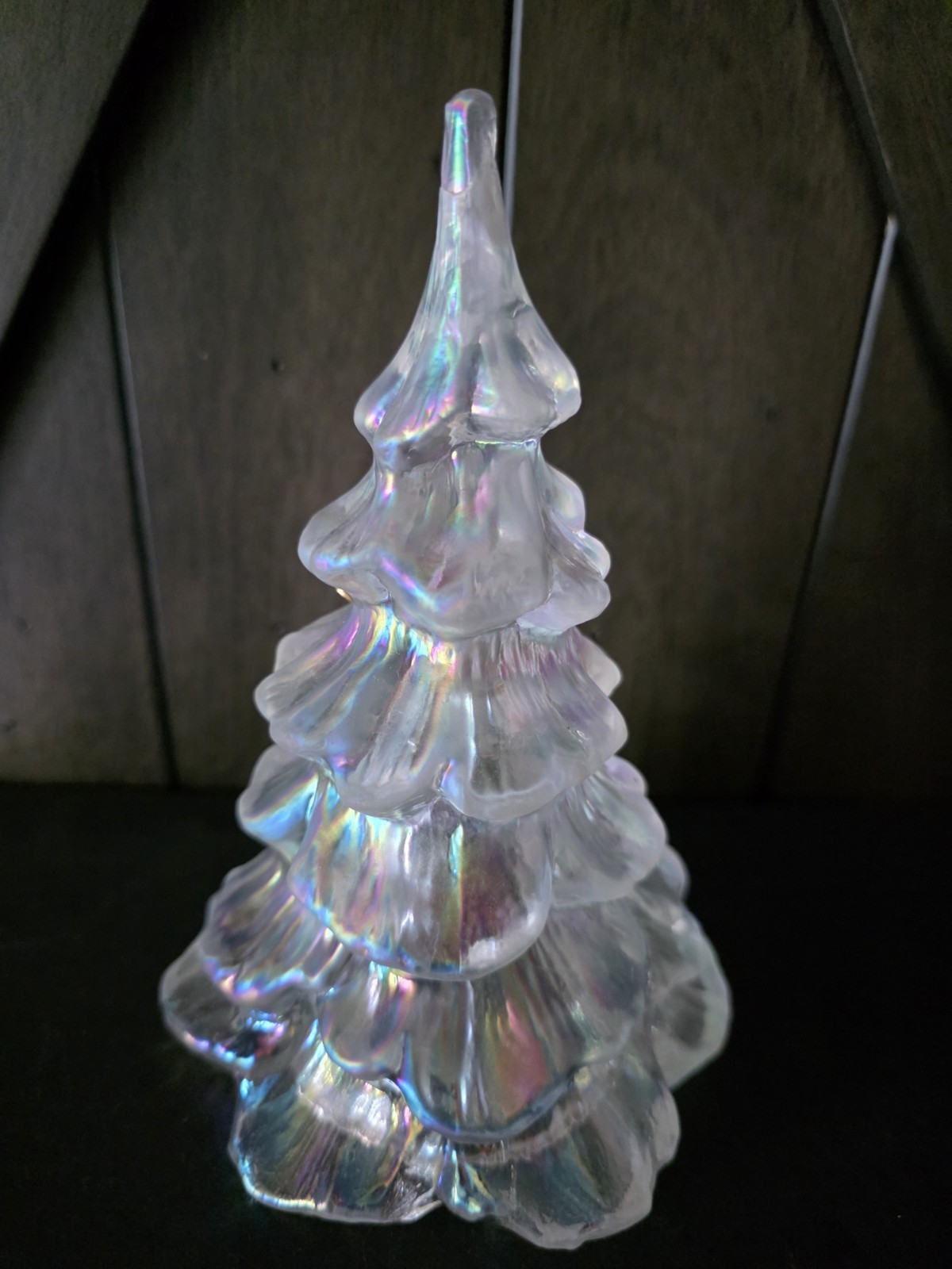 Fenton Christmas Tree White Iridescent with Gold Bird Vintage Has Sticker