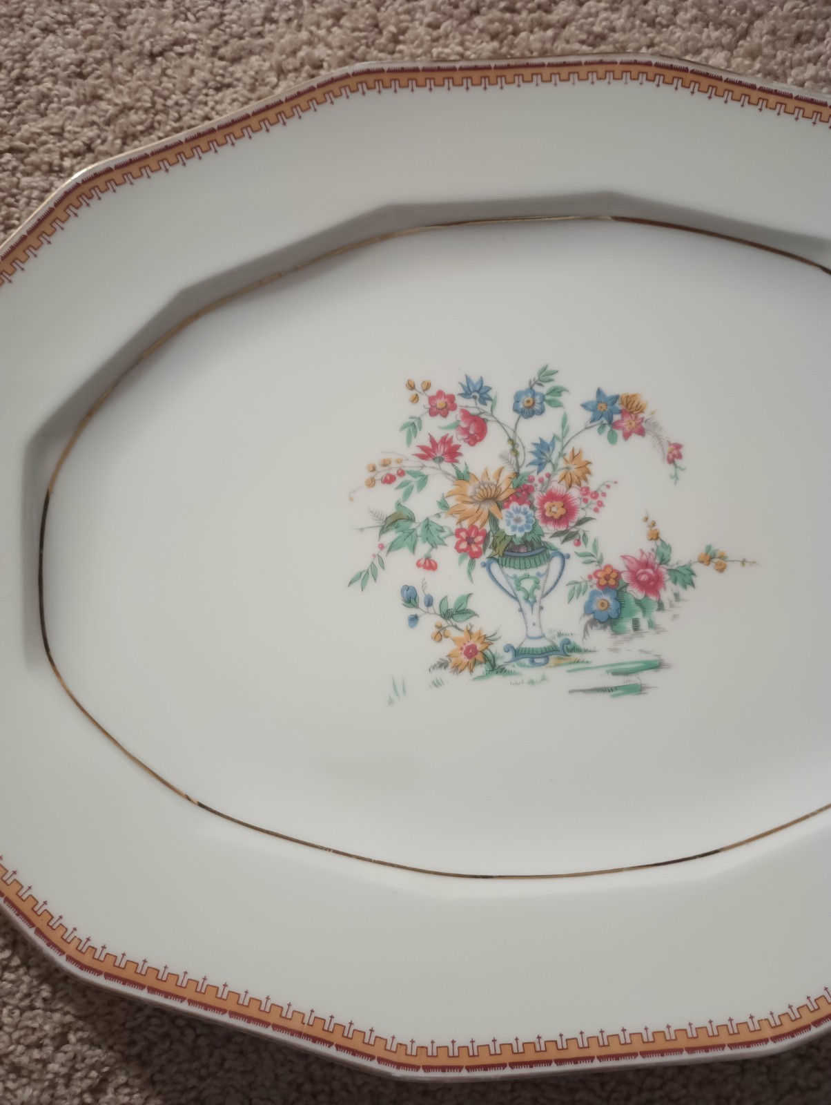 Charles Ahrenfeldt Limoges France Oval Serving Platter Floral Gold Trim 16″x 12″