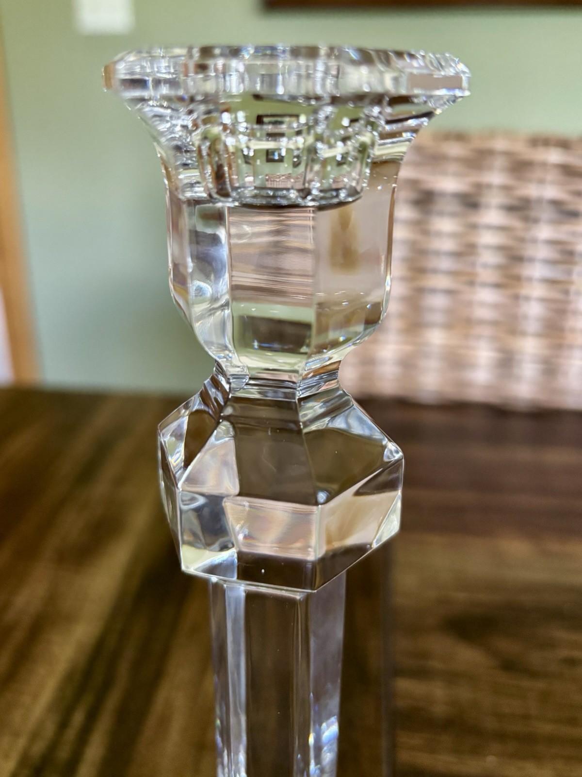 Lead Crystal Pair Candlesticks Taper Candle Holders Val St Lambert 9-1/2 Belgium