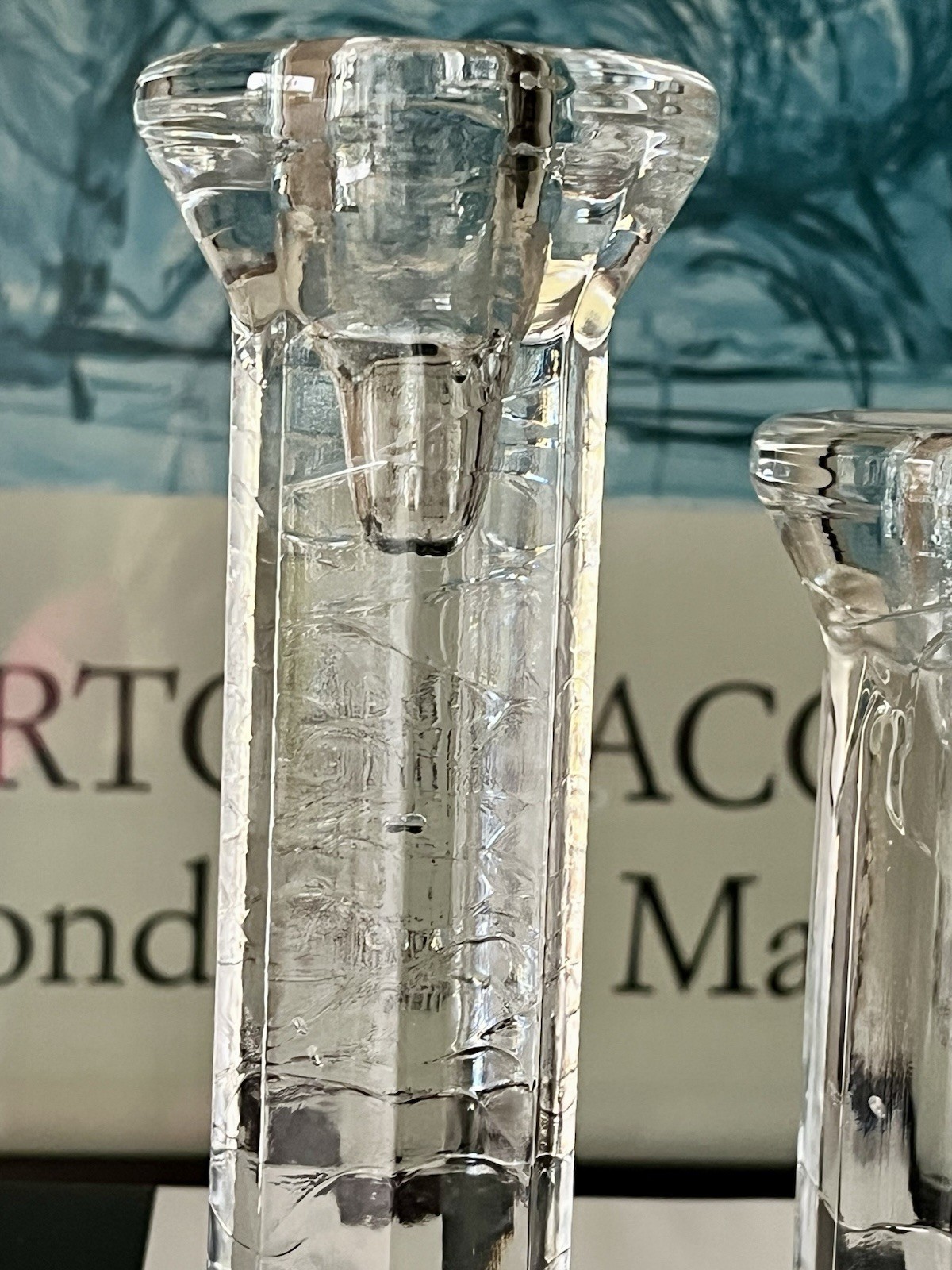 Attributed Christer Sjögren for Lindshammar Glasbruk Sweden Facett candlesticks