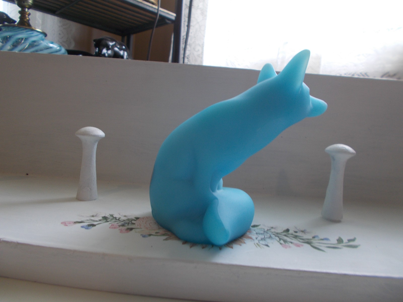 Fenton /Mosser Glass H/P Robin Egg Blue Satin Finish Fox, 2022