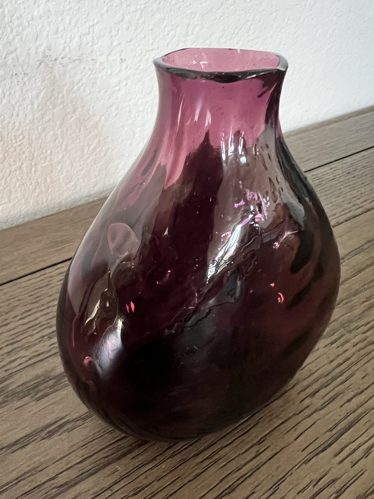 Amethyst Hand Blown Optic Art Glass 5.5″ Tall Flask Vessel Vase Ripple Crude MCM