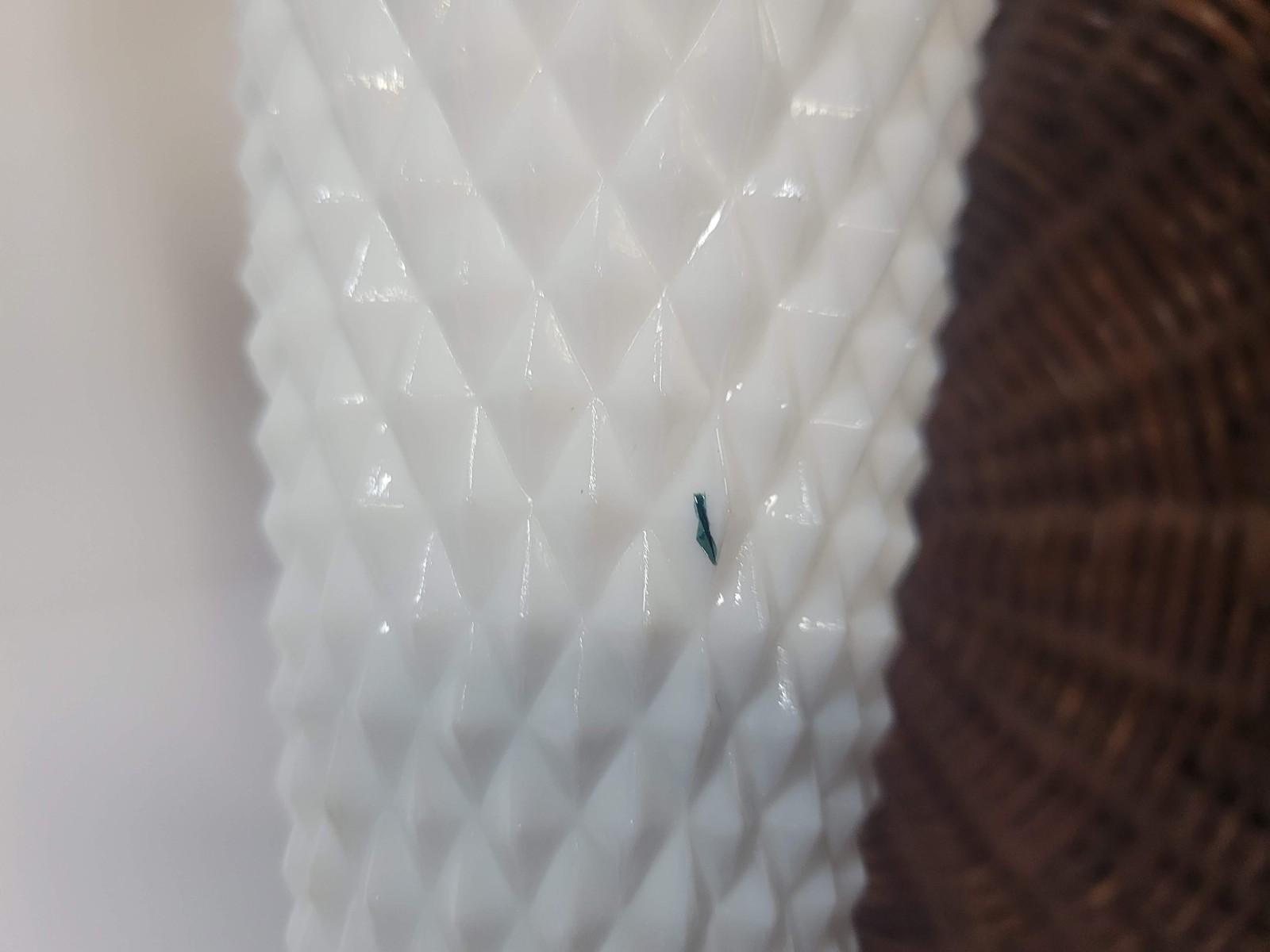 White Milk Glass Diamond Pedestal Vase Scalloped Rim Table Home Decor