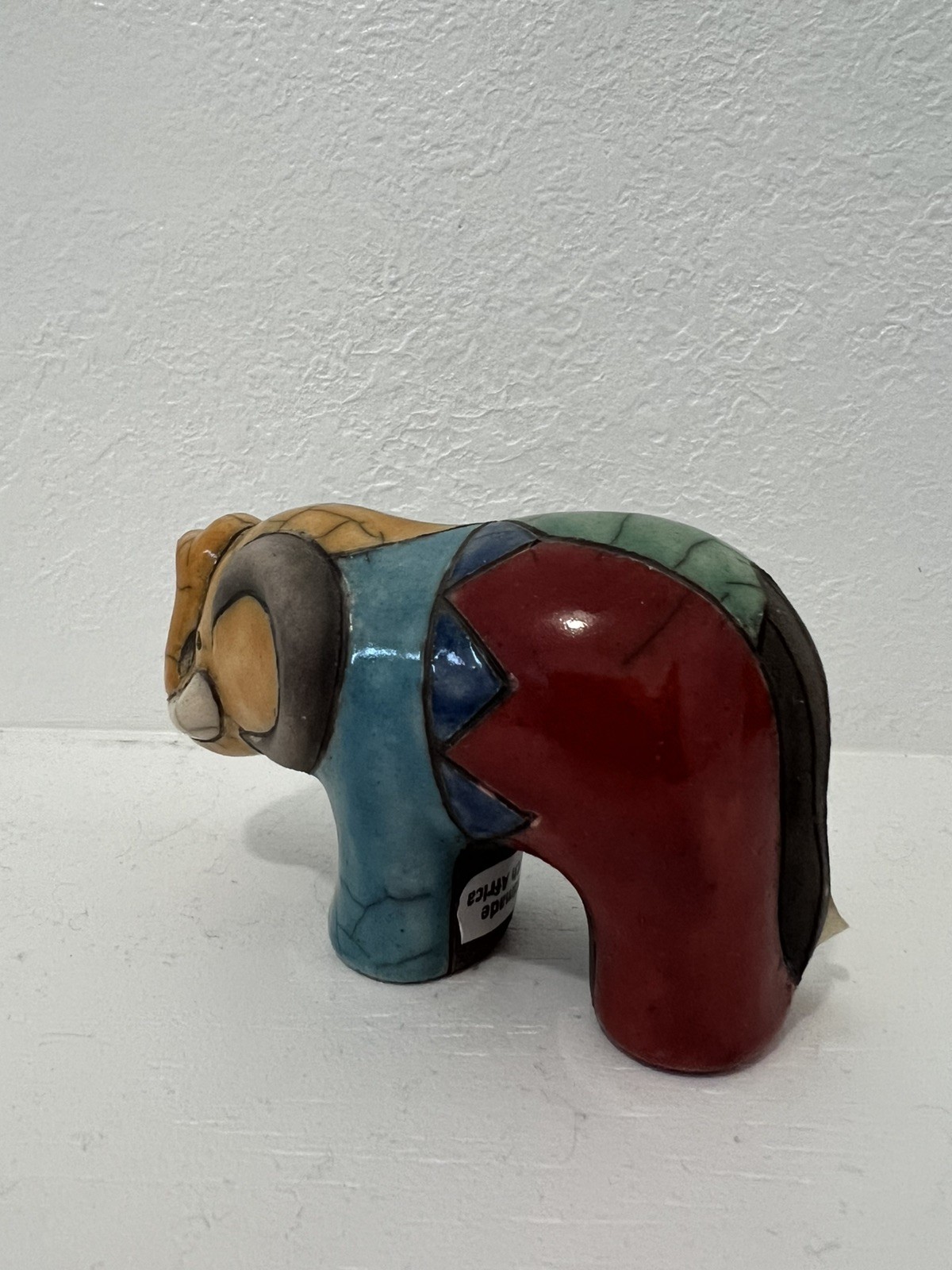 Raku Pottery Elephant Figurine South Africa Hand Crafted Signed Glaze Mosaic