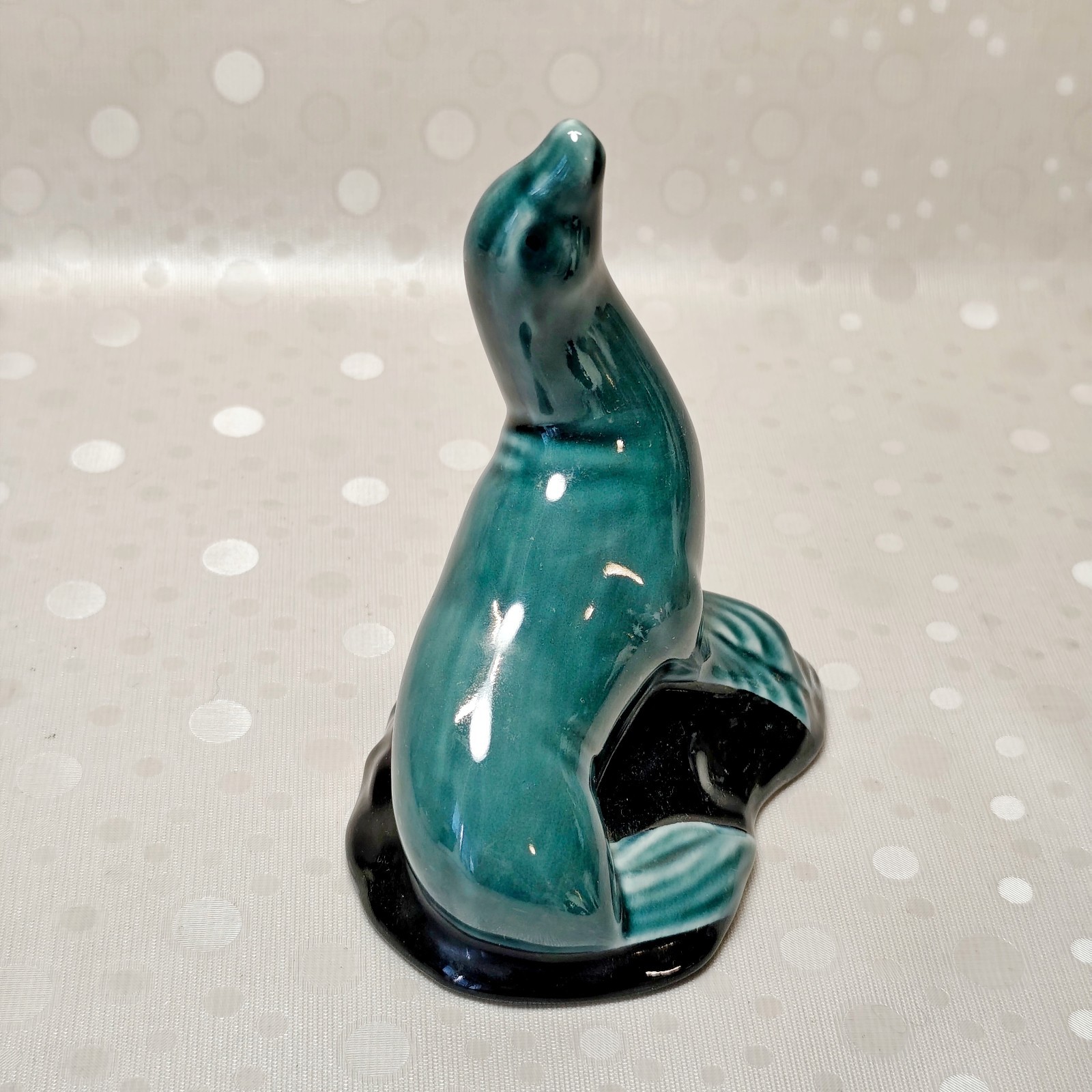 Poole Pottery Seal Figurine, Blue Teal Glaze Sea Lion, Mid Century Modern Art