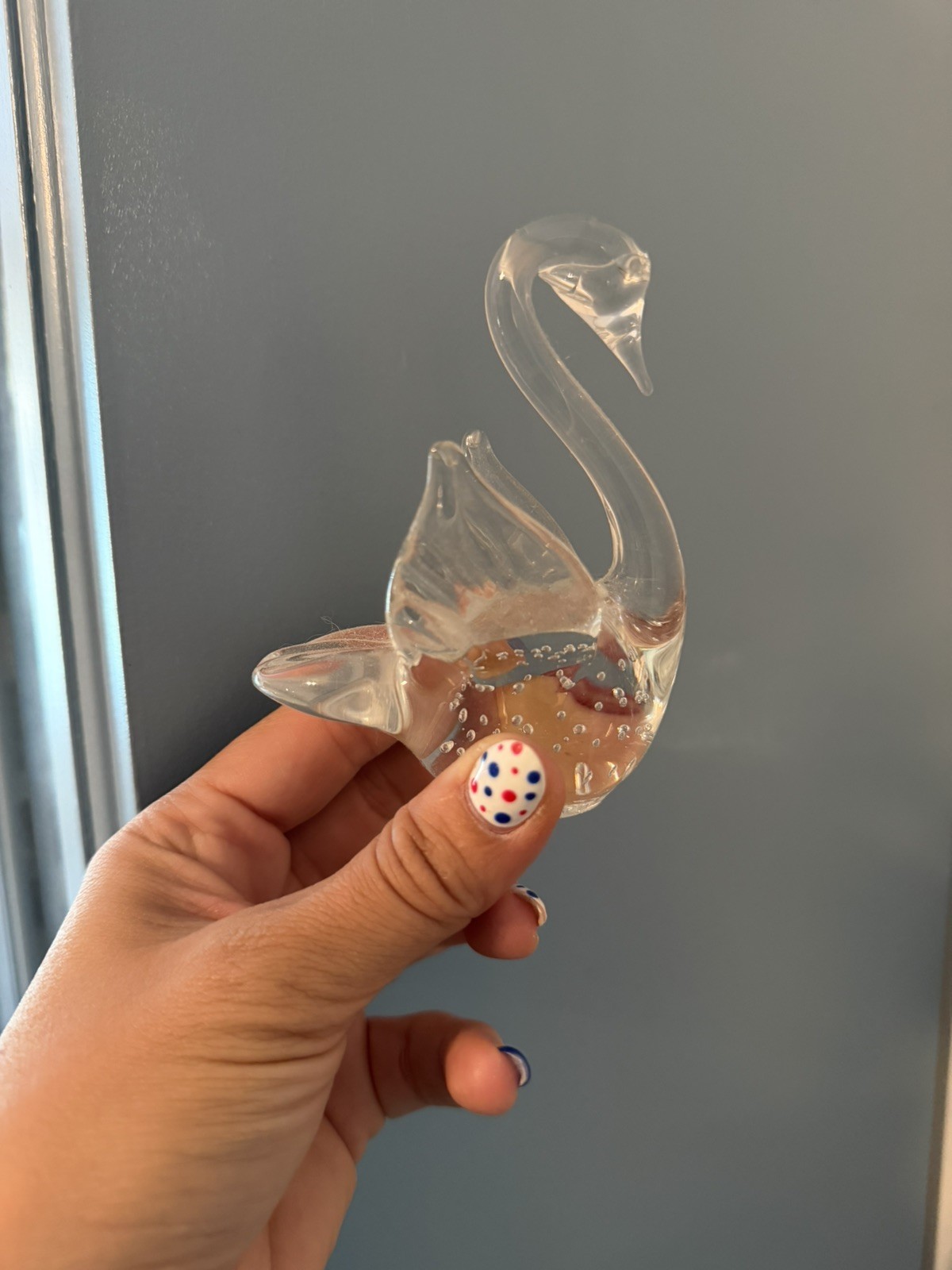 Vintage Blown Bubble Clear Art Glass Swan
