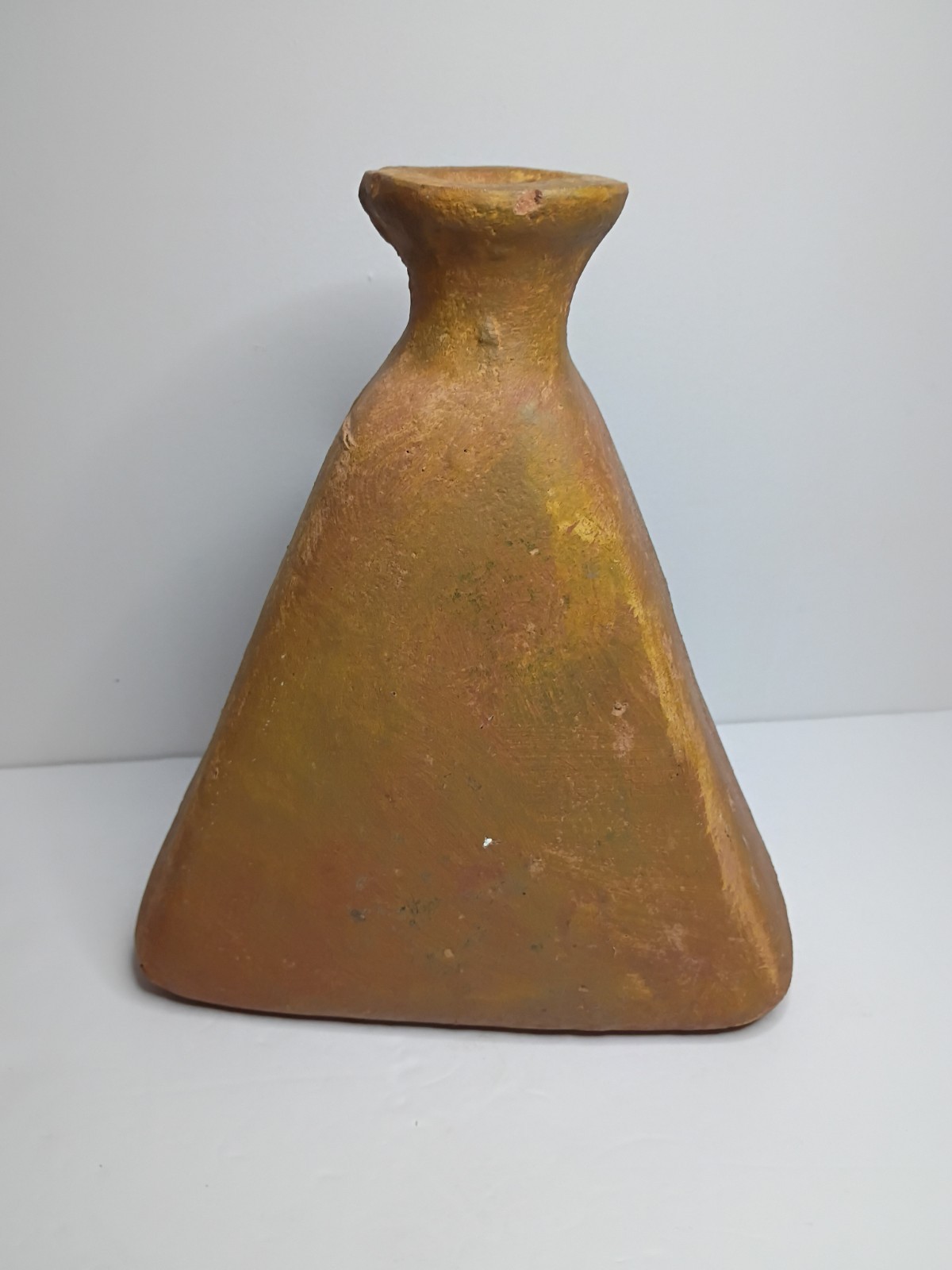 Vintage Art Pottery Bud Vase Abstract Seated Snake Charmer Flute Earthtones