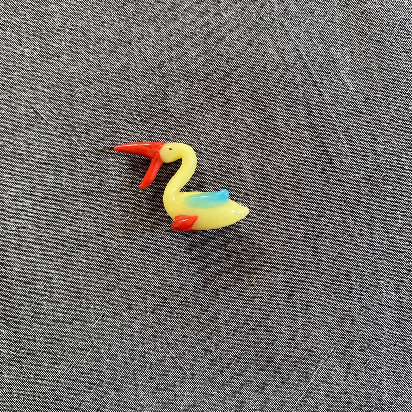 Vintage Blown Glass Pelican Bird Blue Yellow Japan Murano Artisan Tiny Figure 1”