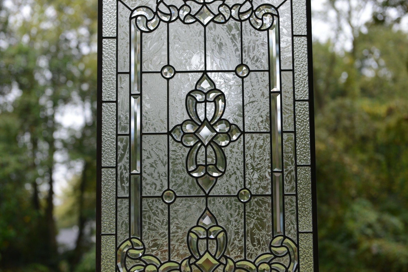 Stunning Handcrafted stained glass Clear Beveled window panel, 20″ x 34.25″