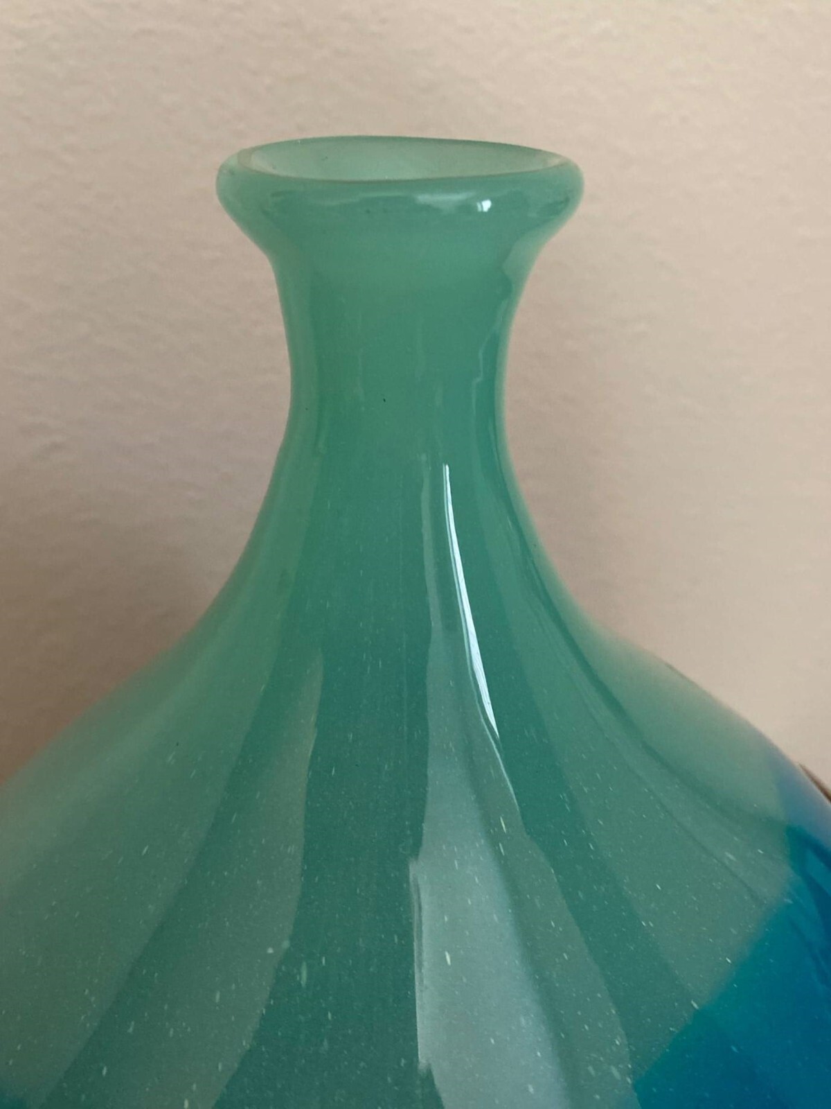 VTG MURANO Italy Hand Blown 16″ Art Glass Vase Blue Green with Flecks 10 lbs