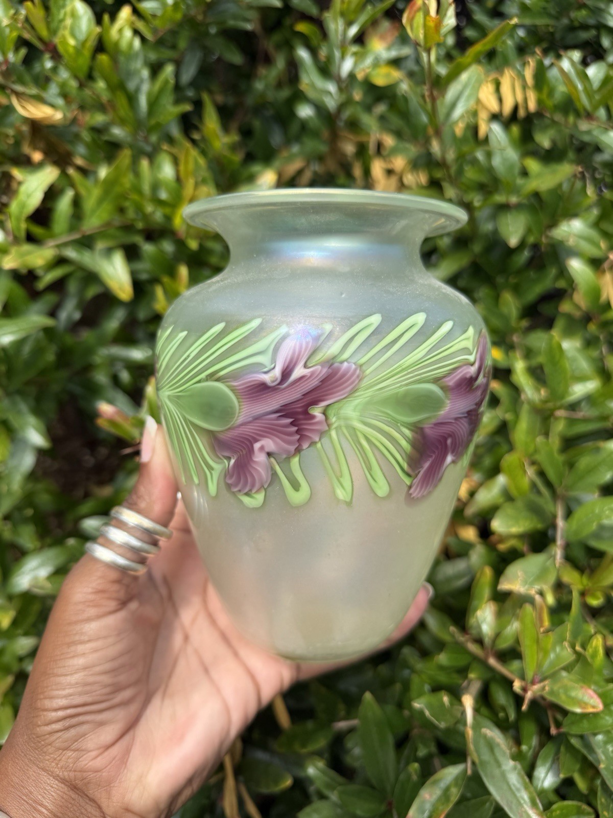 ORIENT & FLUME VINTAGE IRIS FLOWER VASE SIGNED SHAW