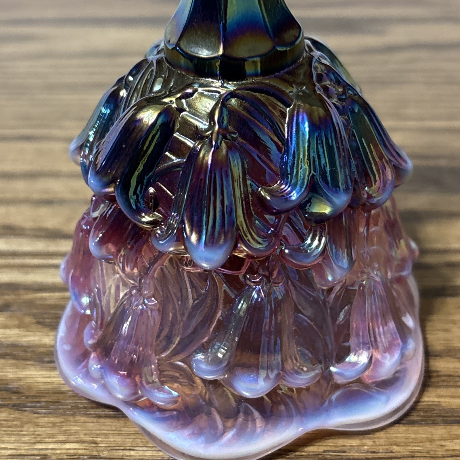 Fenton Plum Opalescent Iridescent Carnival Lily Of The Valley Glass Bell 6.75”