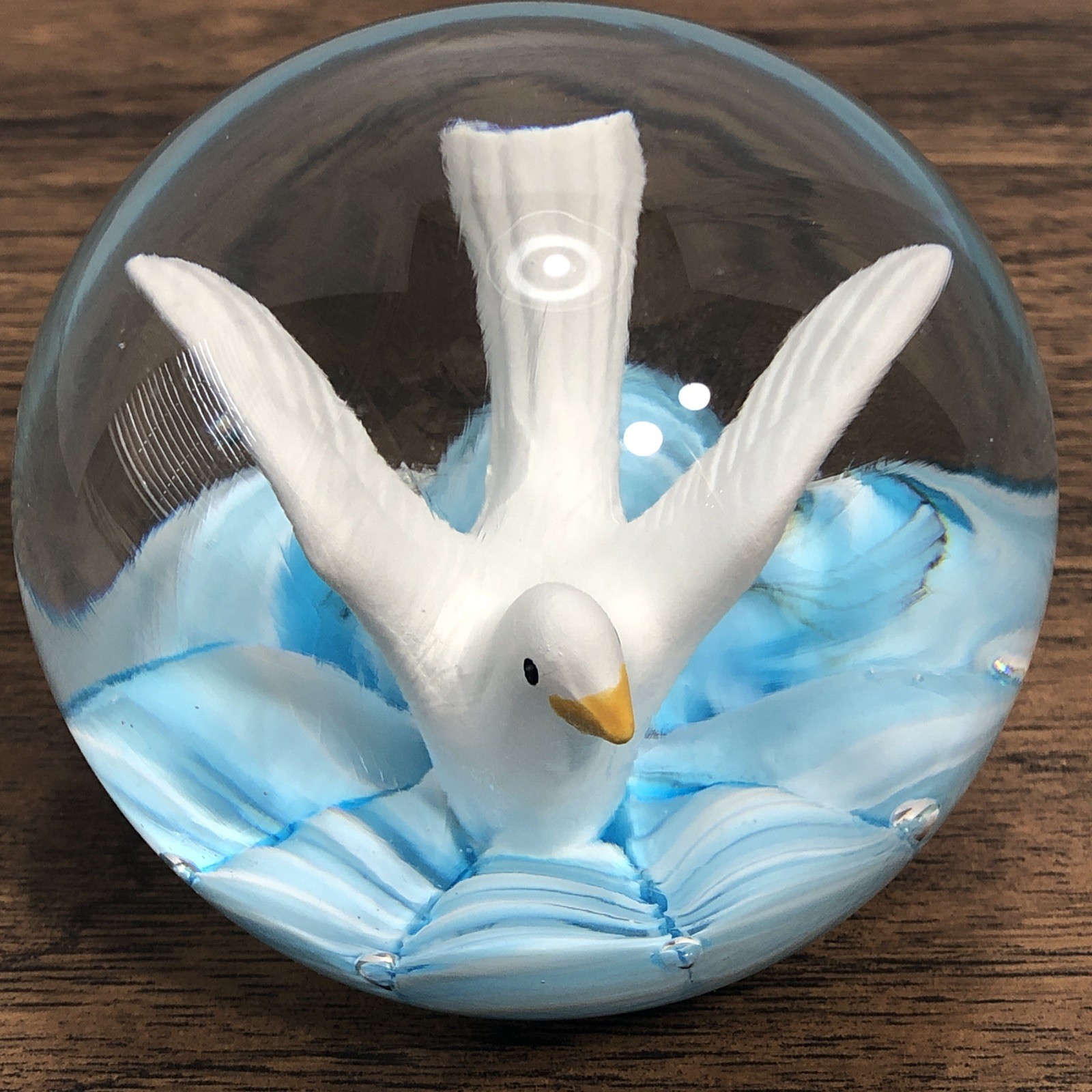 Vintage Joe St. Clair Sulphide Blue Seagull Sea Bird Figurine Glass Paperweight