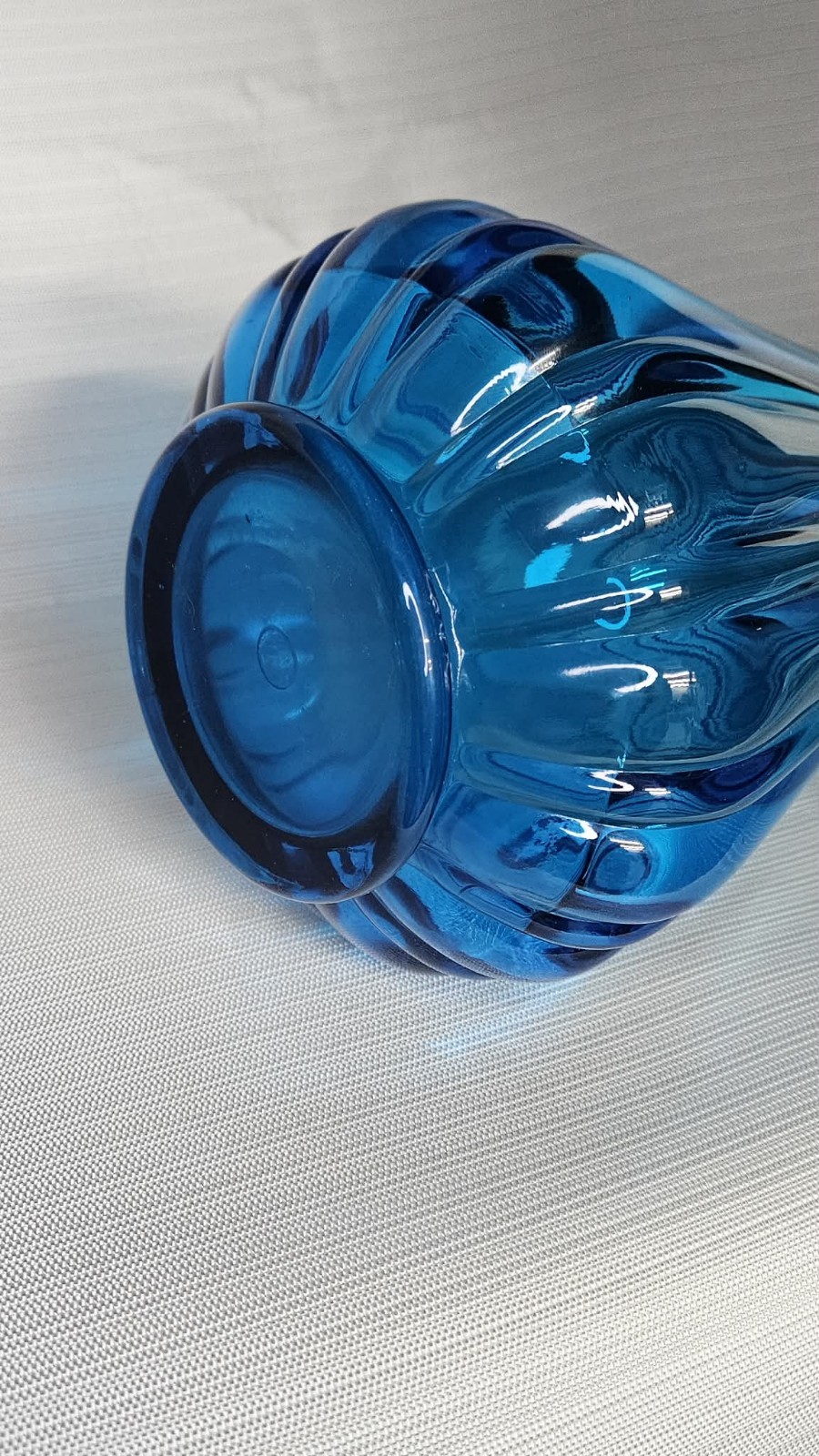 LE Smith Amazing 19” MCM Ribbed Fat Bottom Swung Vase Peacock Blue Vintage
