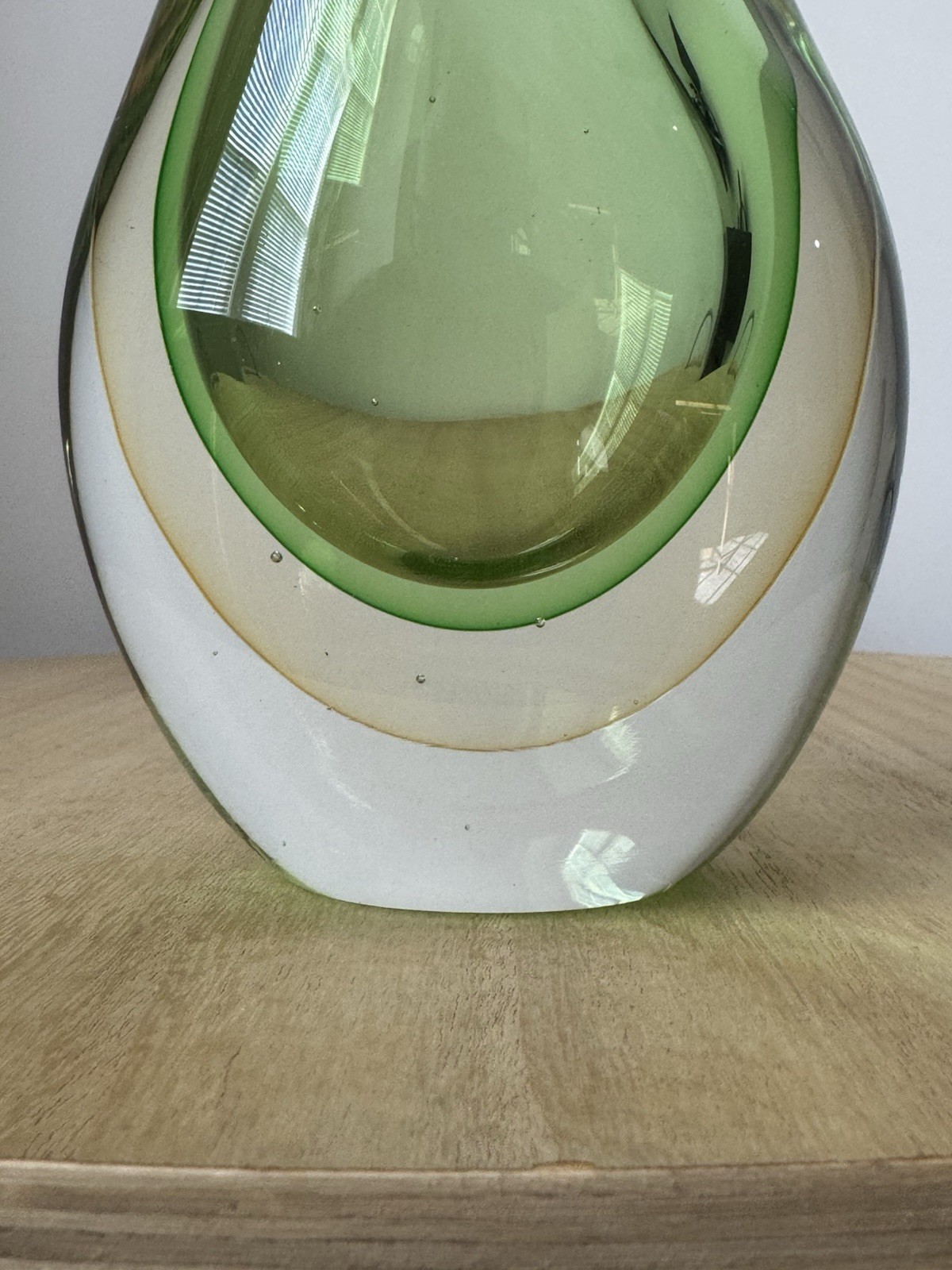 Vintage Murano Sommerso Art Glass Vase Green Amber Clear Split Rim Fishtail