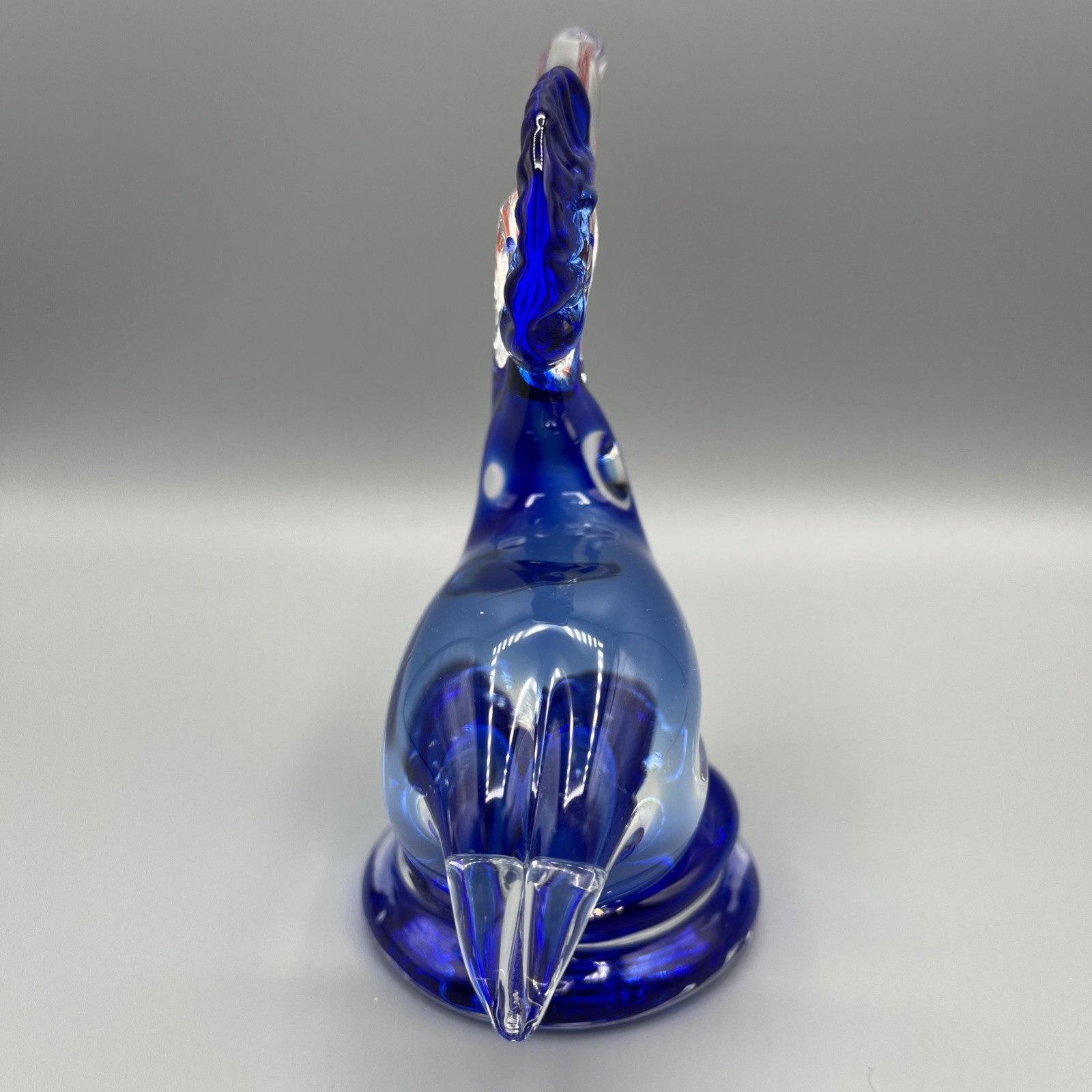 Vtg Cobalt Blue Blown Art Glass Murano Style 6″ Pelican w Gold Fish In Mouth
