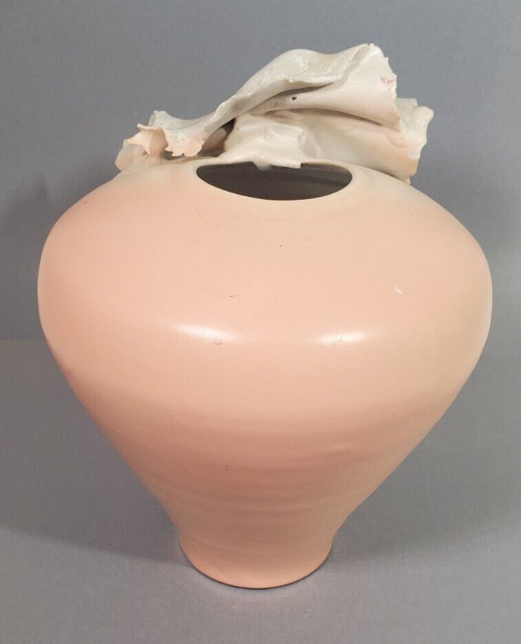 Studio Art Pottery Contemporary Vase Peach Ombre Glaze White Abstract Signed