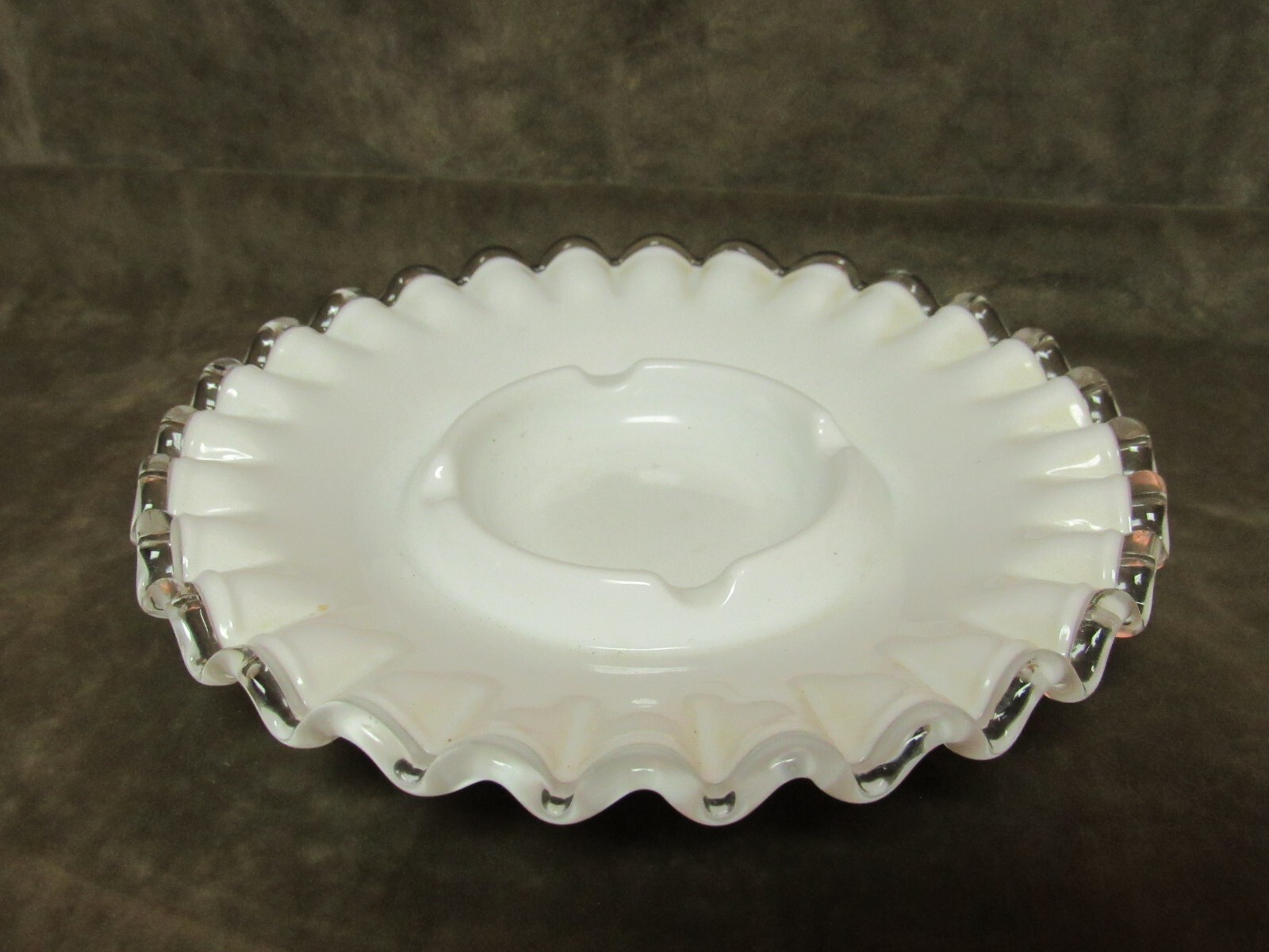 Vintage 1950’s Fenton Art Glass Silver Crest White Clear Cigarette Ashtray
