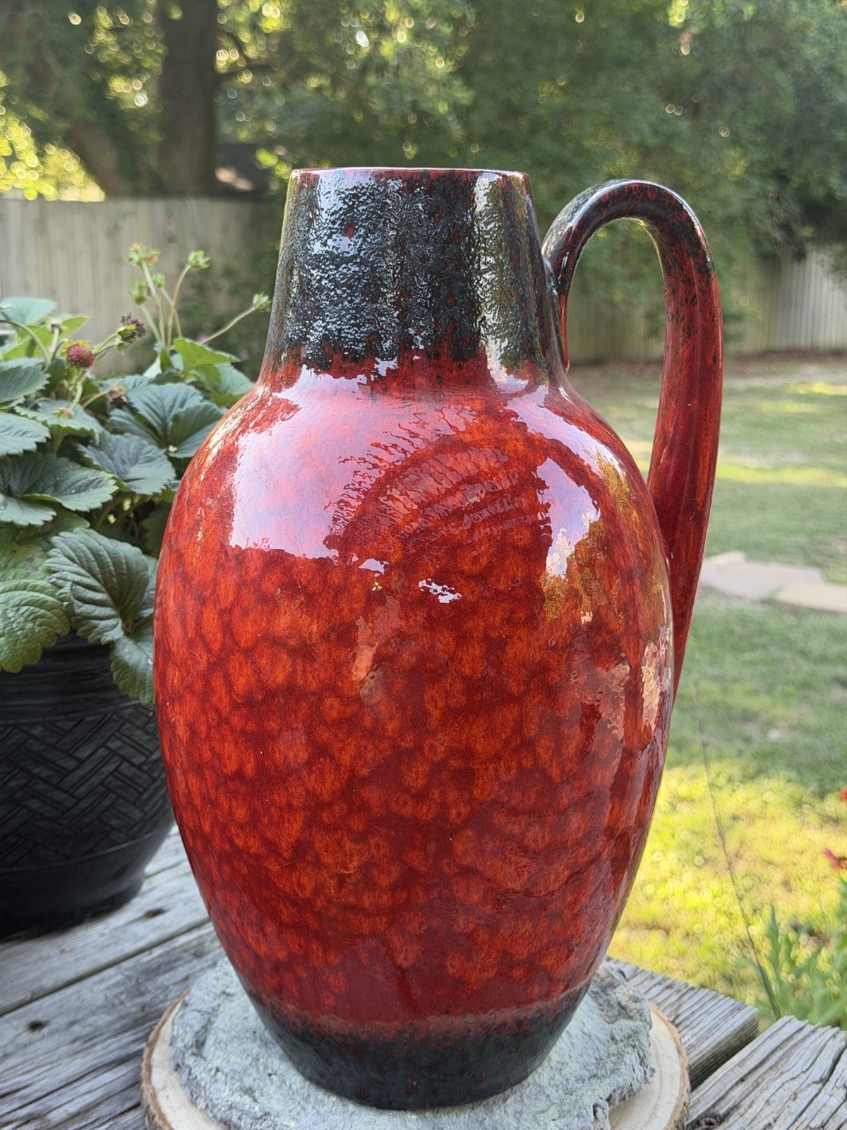 Vintage West Germany Fat Lava Floor Vase 279-38 Red Volcanic Glaze 16”