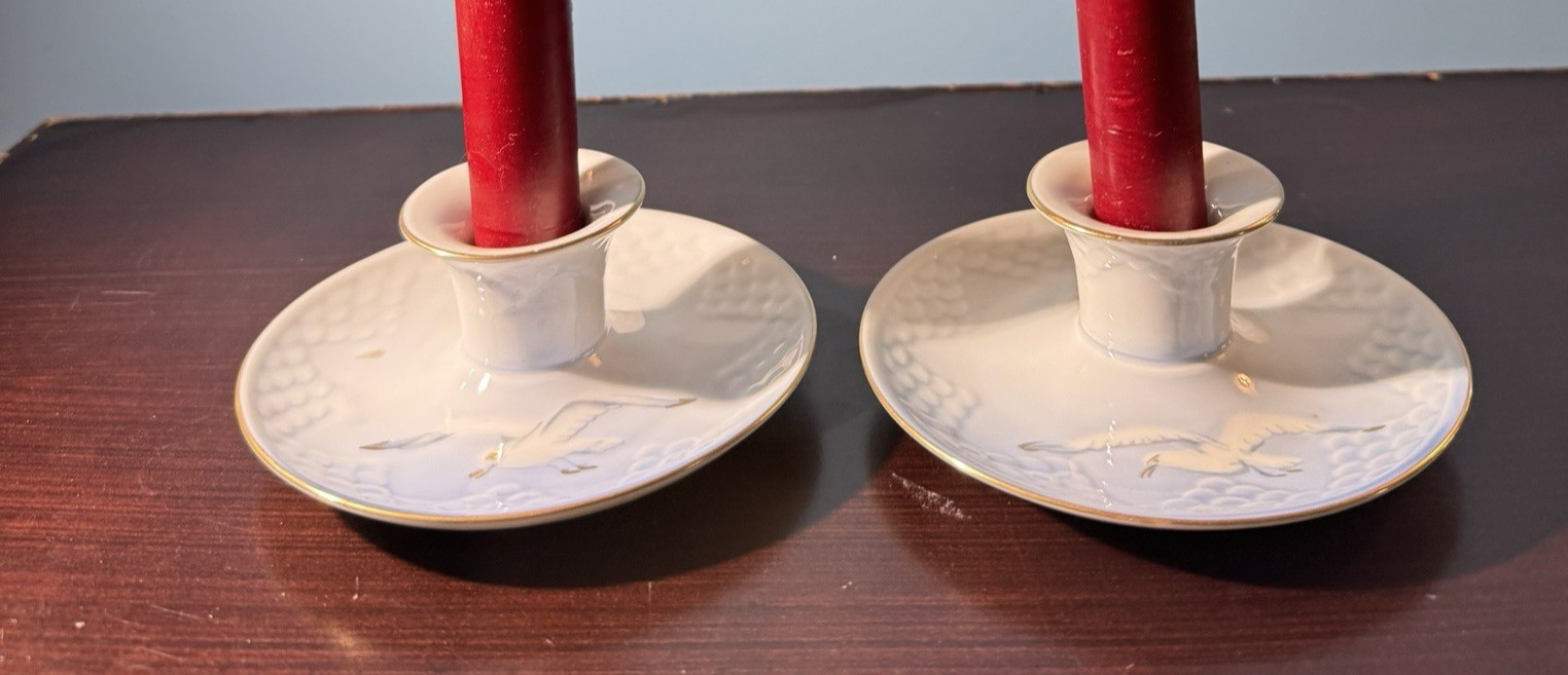 Vintage Set Pair B & G Denmark 249 Candle Holder Seagulls Birds Bing Grondahl