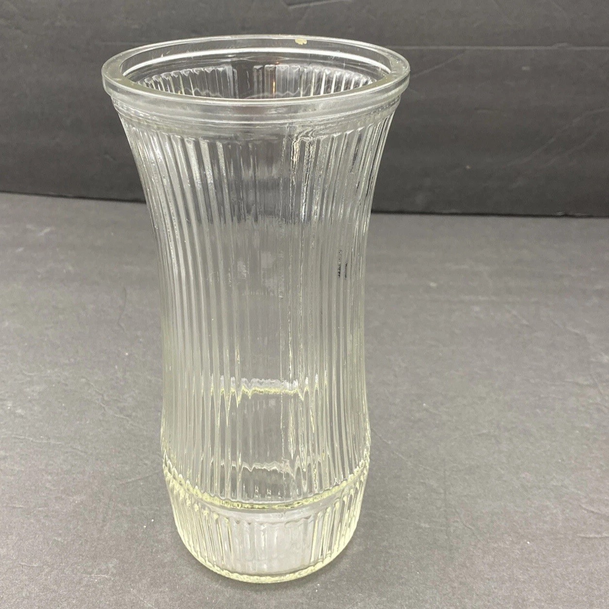 Vintage Hoosier Glass 4088-8 Ribbed Pressed Glass Vase Clear Flared Top MCM