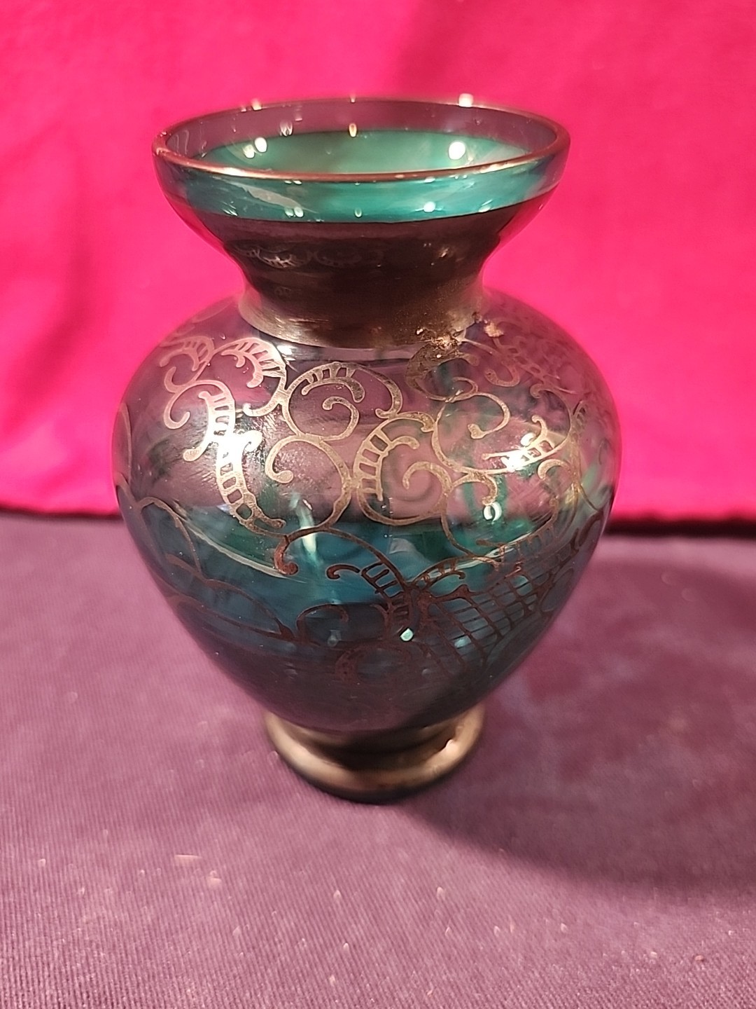 Murano Glass Vase W/Silver Overlay Featuring Venetian Scenes 4 1/2in. Tall