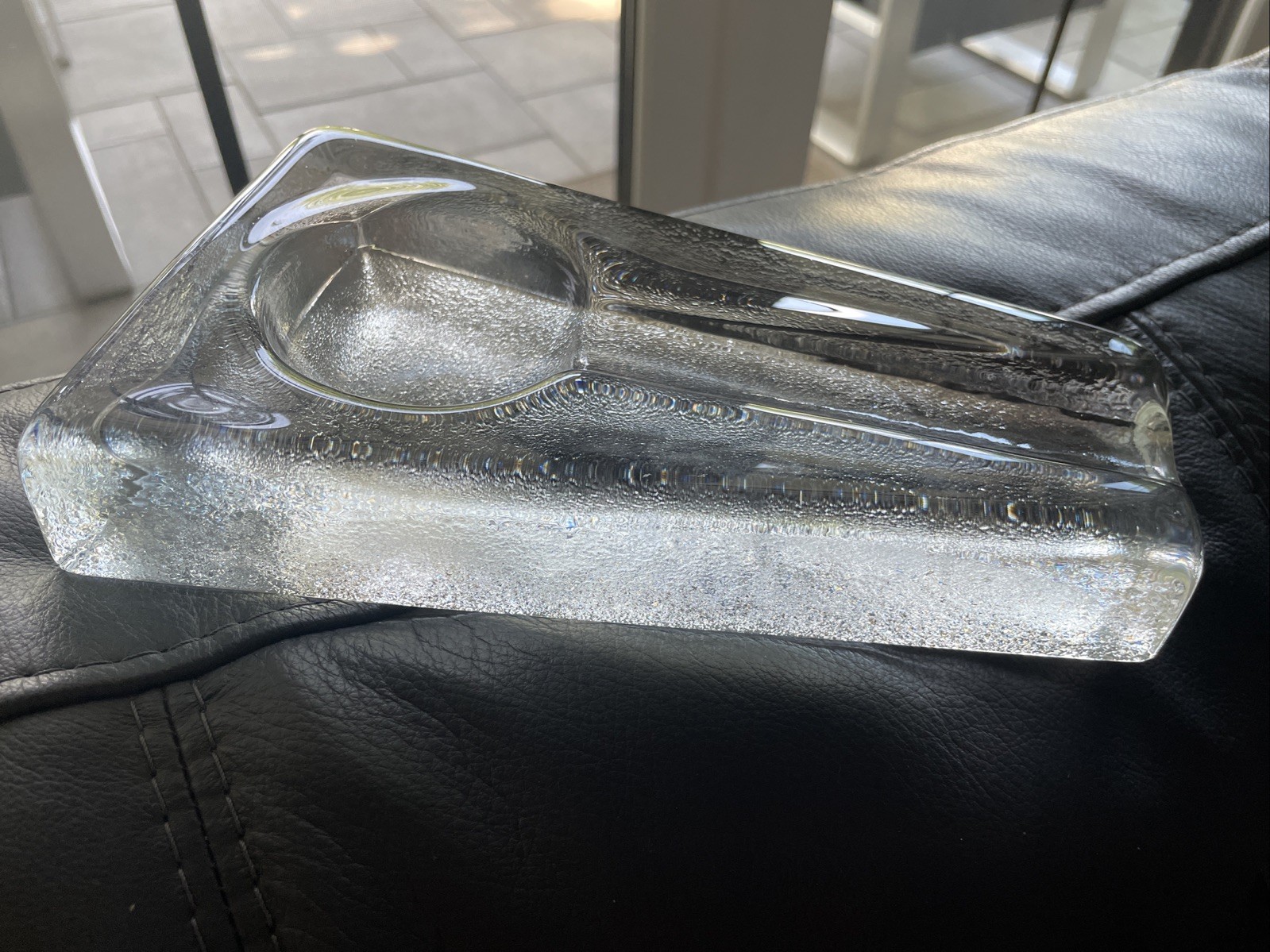 Vintage Blenko MCM Crystal Block Keyhole Glass Cigar Ashtray 8.5”