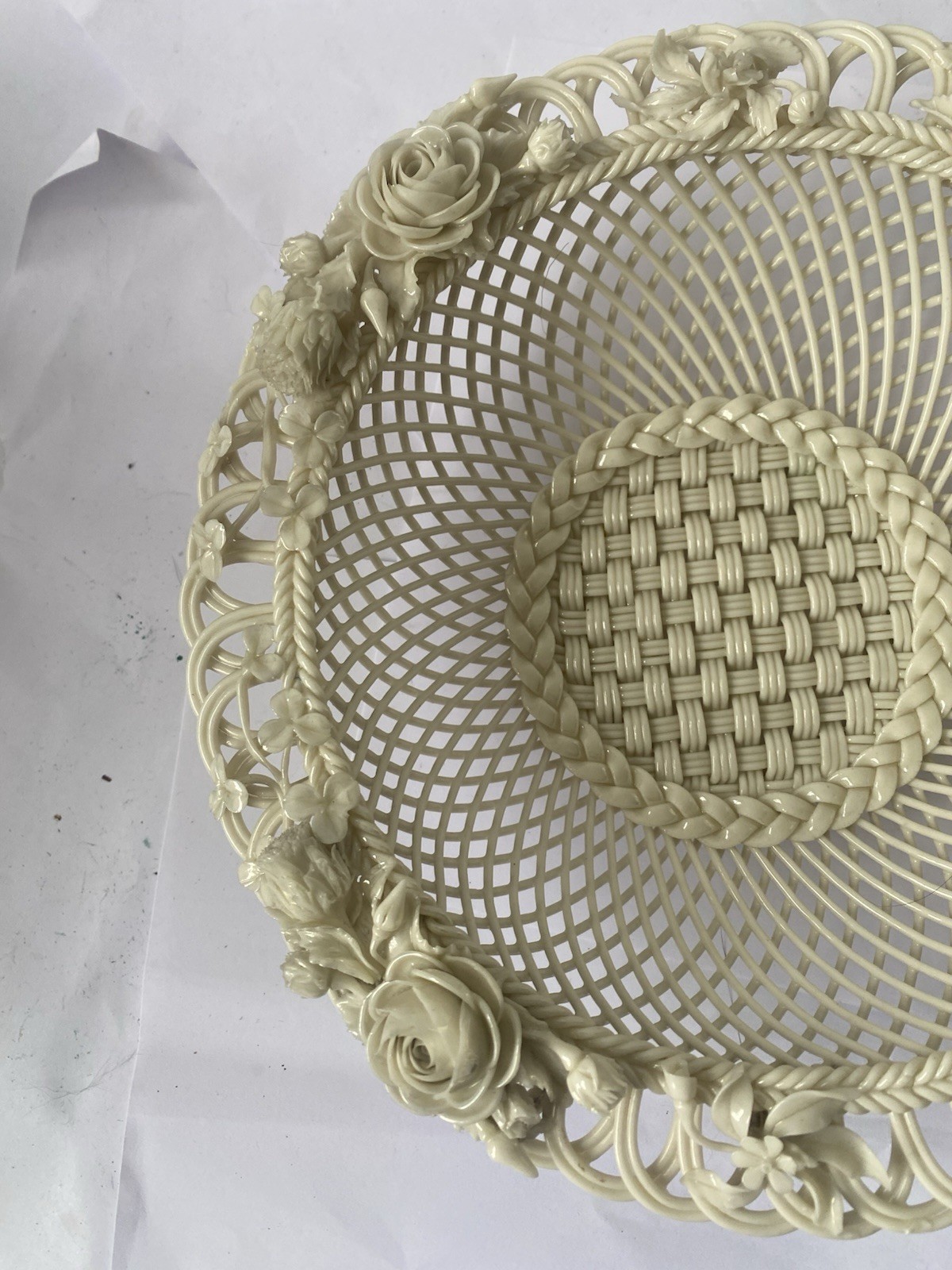 Belleek Large Basket Four Strand Parian Second Period Antique Ireland 22 Cm Wide
