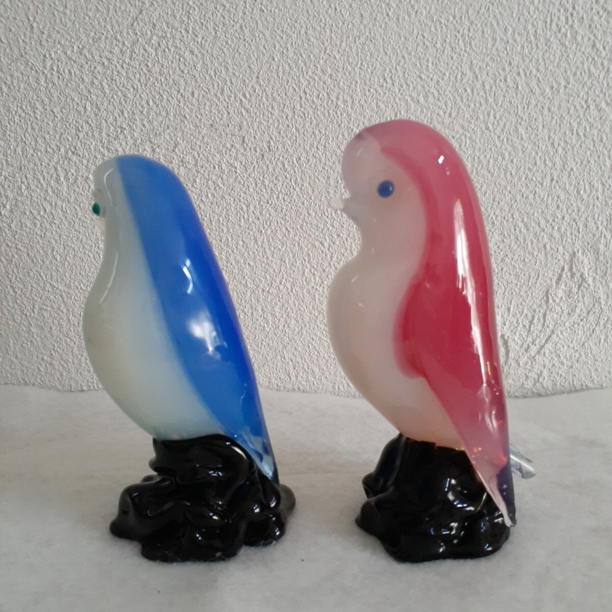 Murano Opal Glass Bird Figurine Set of 2 Size H 5.3 x W 2.7 x D 1.9 in