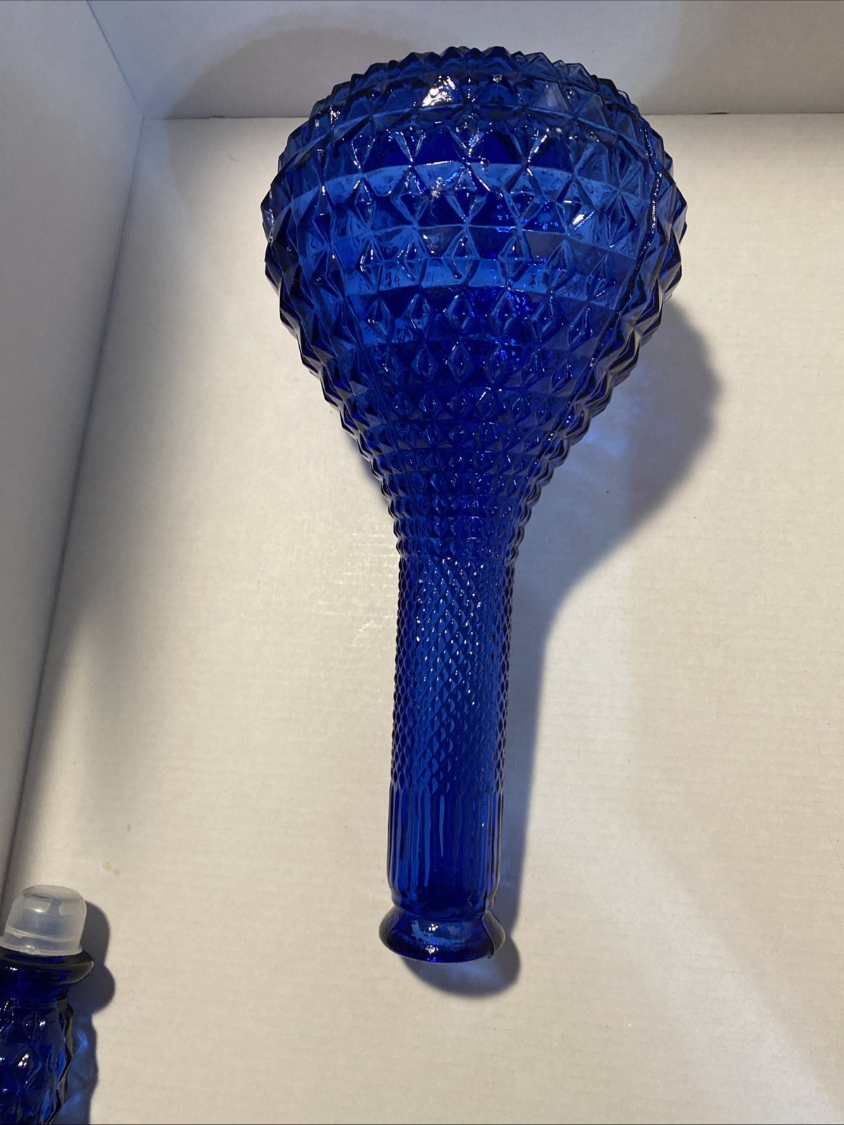 Vtg MCM “Empoli” Dark Cobalt Blue Diamond Point Genie Bottle – 14″ Italy – EPOC