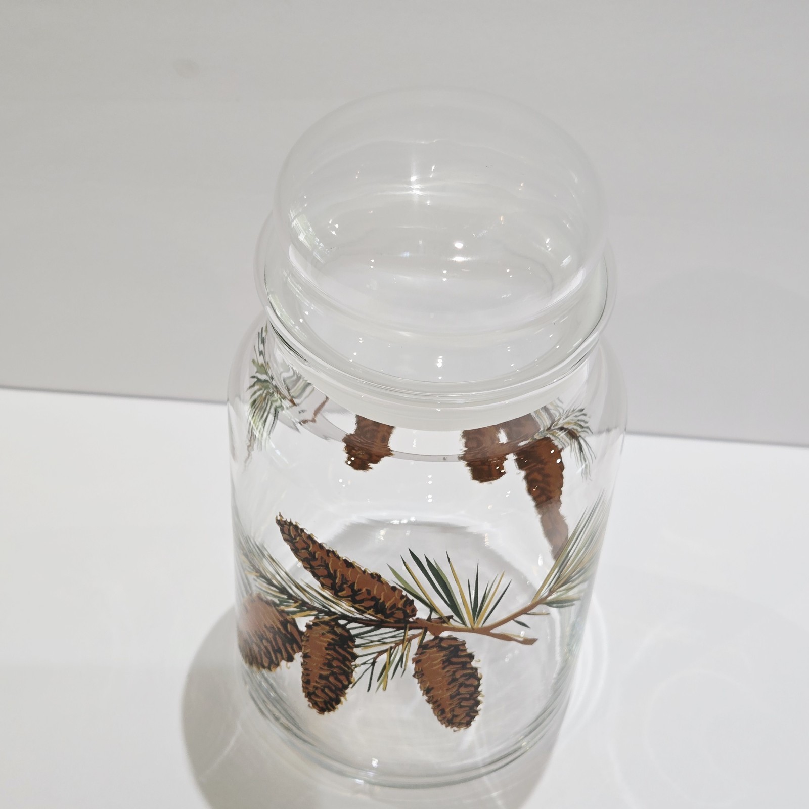 Apothecary Libbey Pine Cone Glass Canister Storage Jar & Lid Pinecones 7″ Vtg