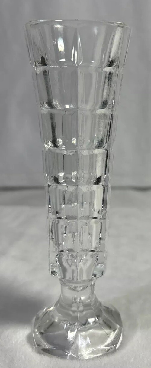 VTG MCM French Cristal d’Arques Soliflor 6.75” Cubist Lead Crystal Vase Art Deco