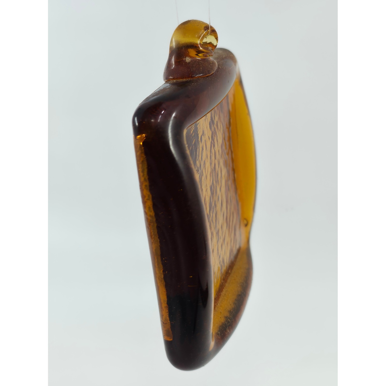 Kitras Art Glass Amber Square Suncatcher Ornament Textured Glass Decor 3.25in